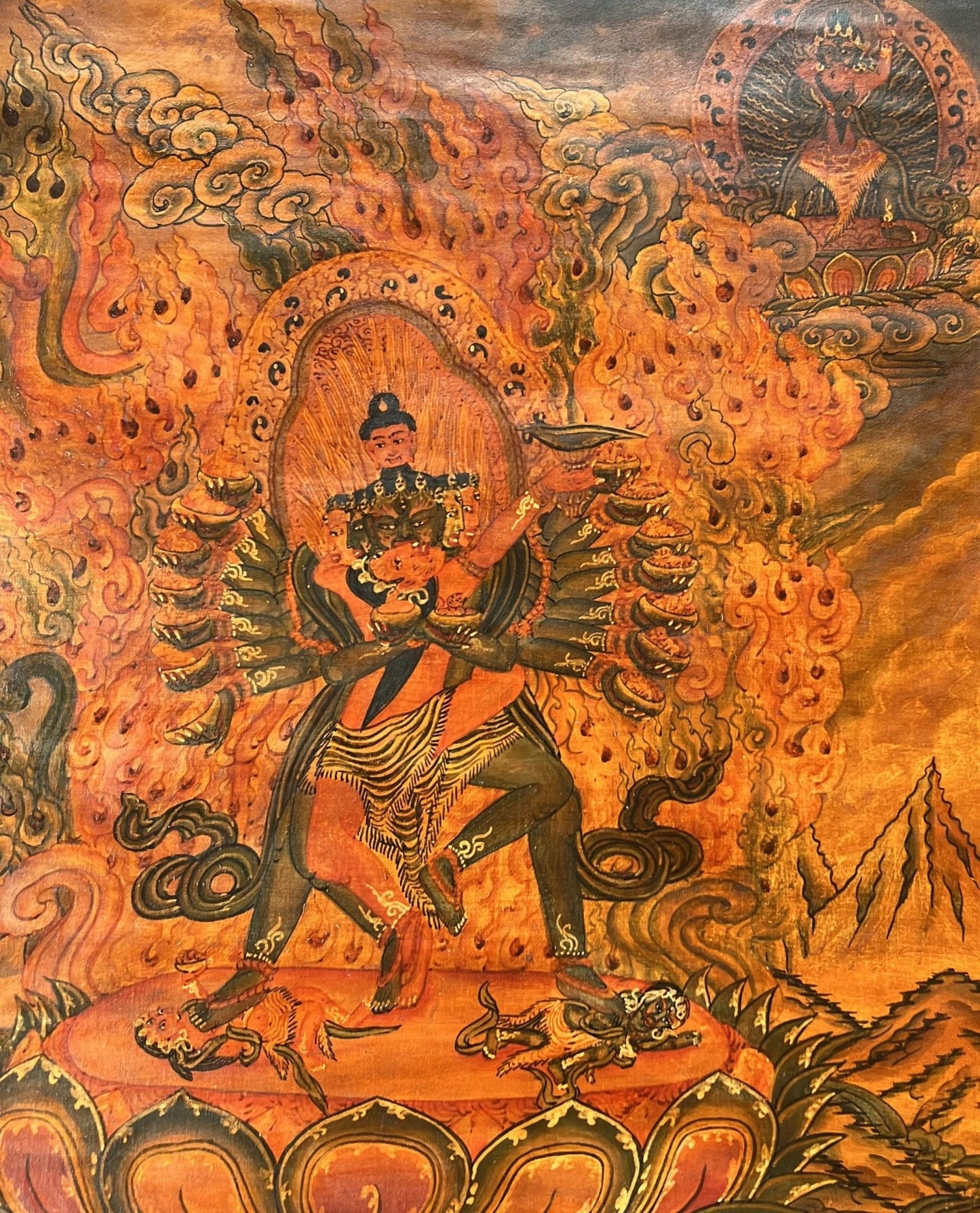 Kalachakra Deity with consort Kalacakri/Visvamata Old Oil - Varnished Original Masterpiece Newari Pauva Thangka Painting/ Kalacakra Tantra Art - Tibetan Thangka Art