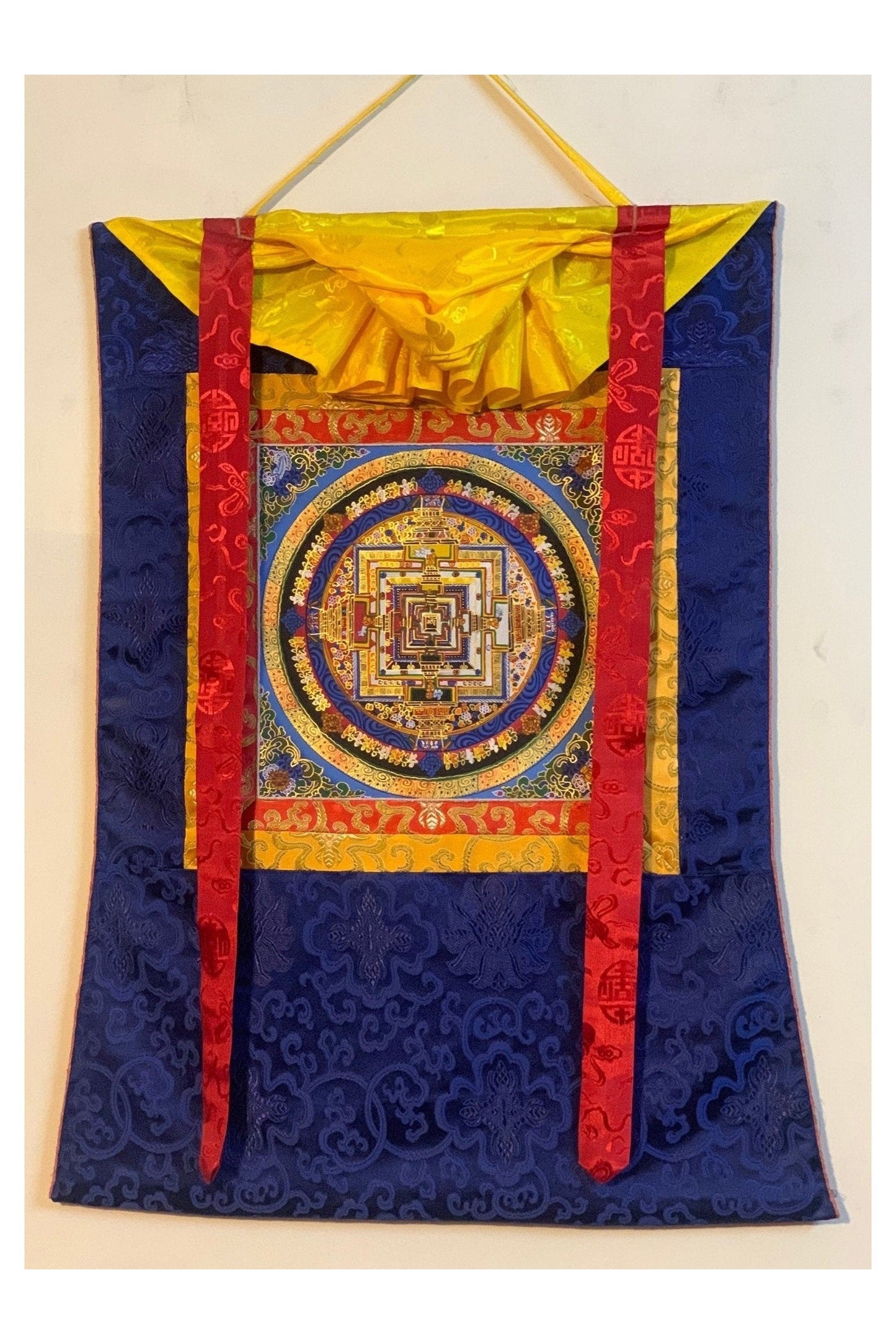 Kalachakra Mandala, Wheel of Life Tibetan Thangka Painting, Original Buddhist Meditation Art with Silk Brocade - Tibetan Thangka Art