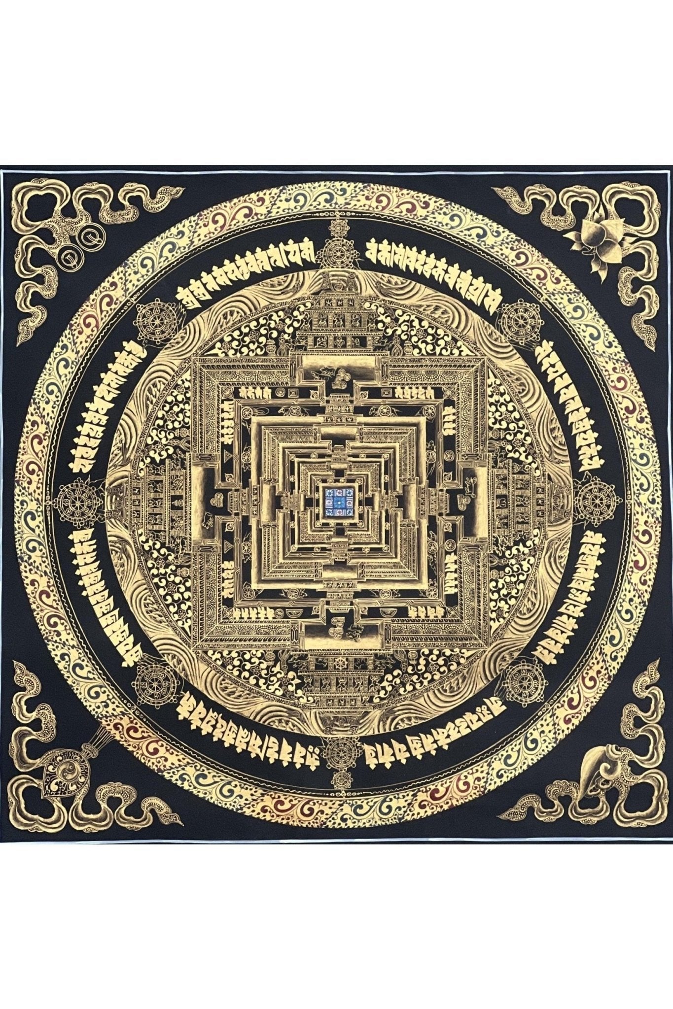Kalachakra Mandala/ Wheel of Life/ Wheel of Time / Black and Gold High - Quality Masterpiece Tibetan Thangka Painting Original Meditation Art - Tibetan Thangka Art