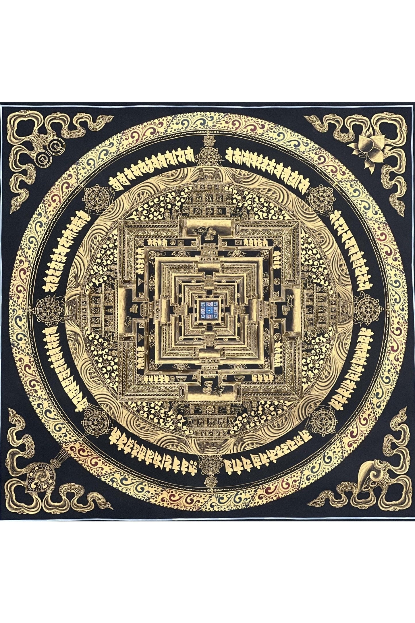 Kalachakra Mandala/ Wheel of Life/ Wheel of Time / Black and Gold High - Quality Masterpiece Tibetan Thangka Painting Original Meditation Art - Tibetan Thangka Art