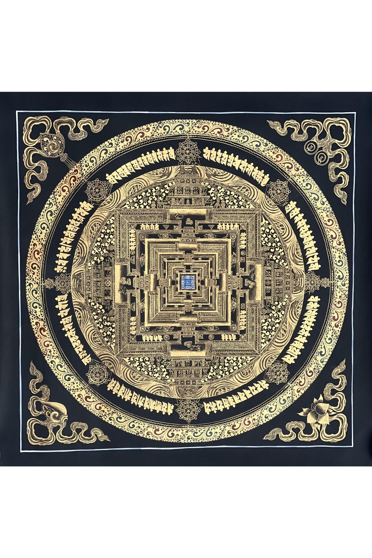 Kalachakra Mandala/ Wheel of Life/ Wheel of Time / Black and Gold High - Quality Masterpiece Tibetan Thangka Painting Original Meditation Art - Tibetan Thangka Art