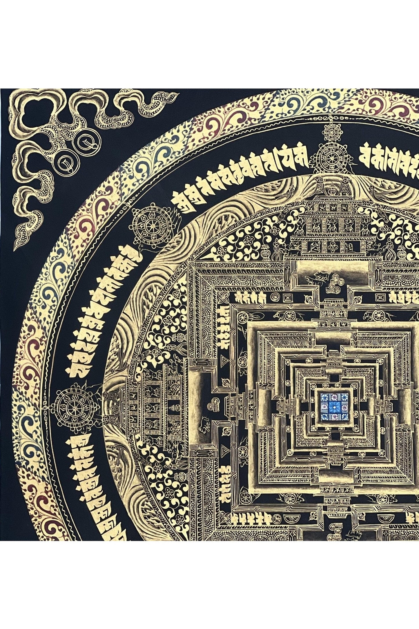 Kalachakra Mandala/ Wheel of Life/ Wheel of Time / Black and Gold High - Quality Masterpiece Tibetan Thangka Painting Original Meditation Art - Tibetan Thangka Art