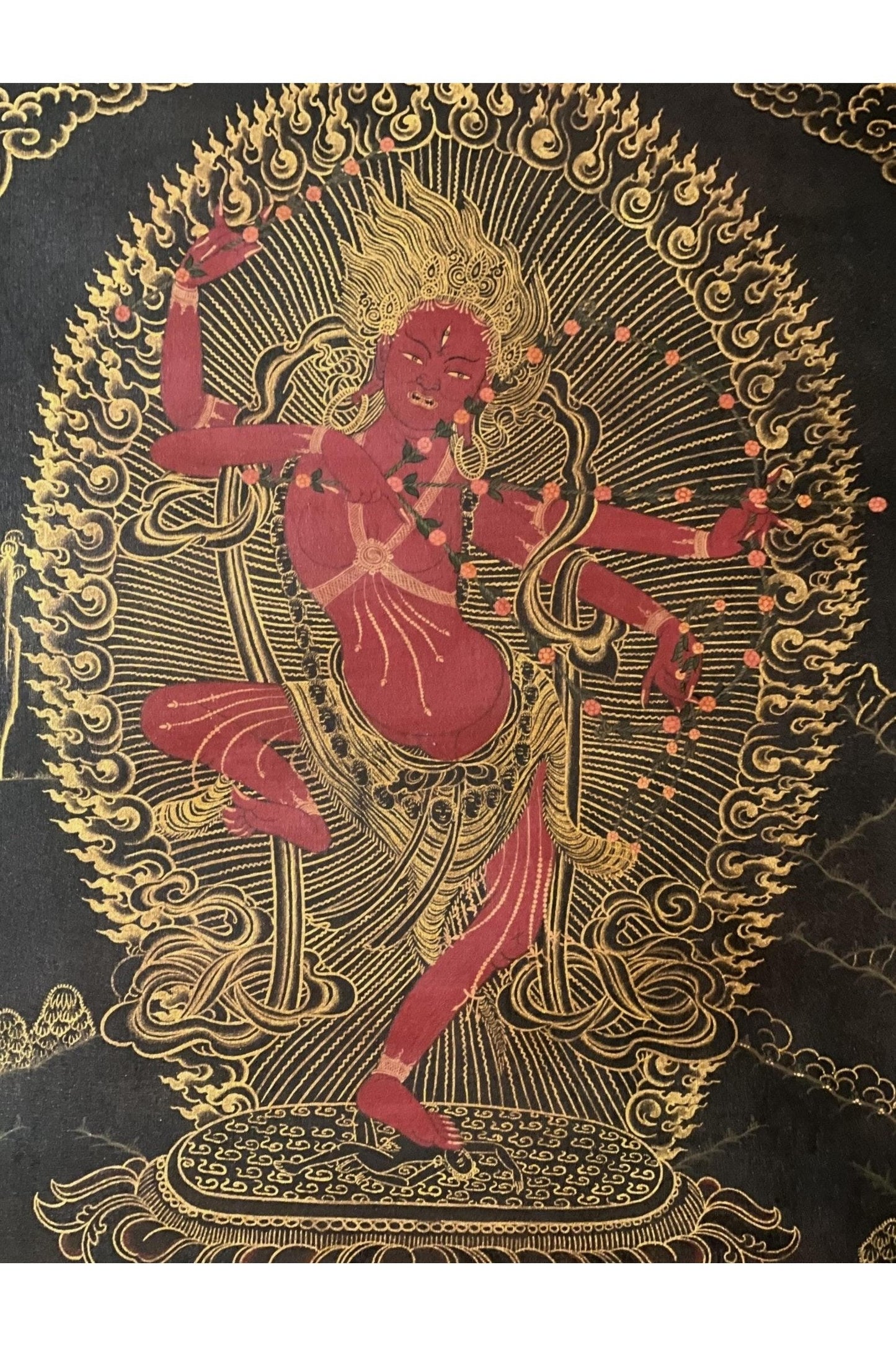 Kurukulla/ Kurukulle/ Mother Buddha Oil - Varnished Masterpiece Black and Gold Tibetan Thangka Painting/ Original Hand - Painting/ Tantra Art - Tibetan Thangka Art