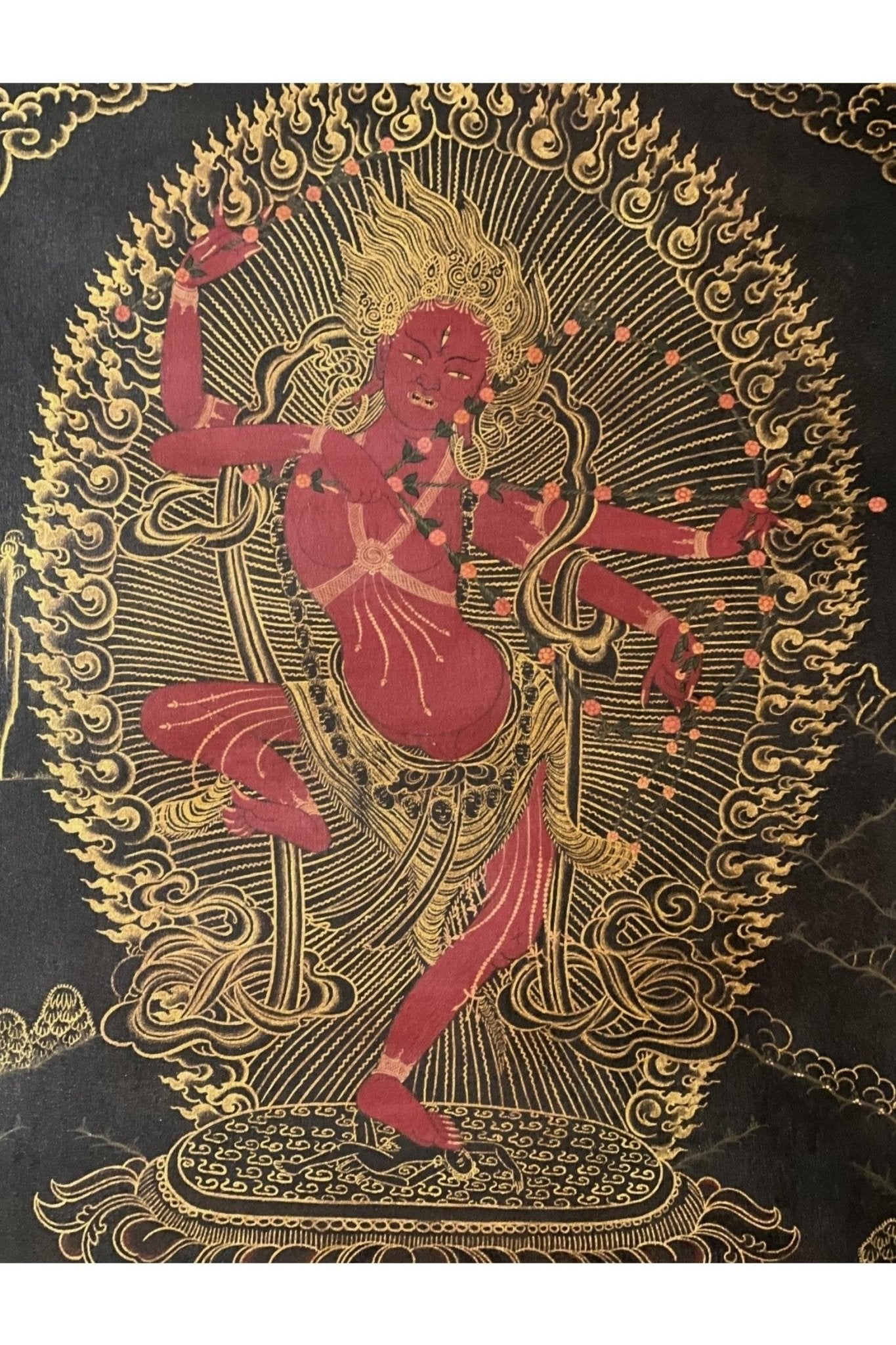 Kurukulla/ Kurukulle/ Mother Buddha Oil - Varnished Masterpiece Black and Gold Tibetan Thangka Painting/ Original Hand - Painting/ Tantra Art - Tibetan Thangka Art