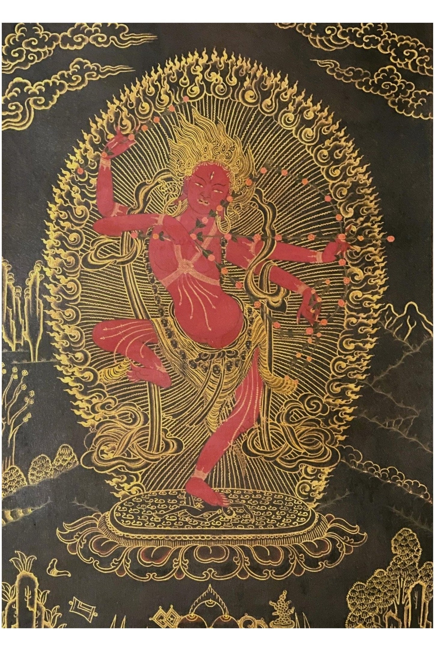 Kurukulla/ Kurukulle/ Mother Buddha Oil - Varnished Masterpiece Black and Gold Tibetan Thangka Painting/ Original Hand - Painting/ Tantra Art - Tibetan Thangka Art