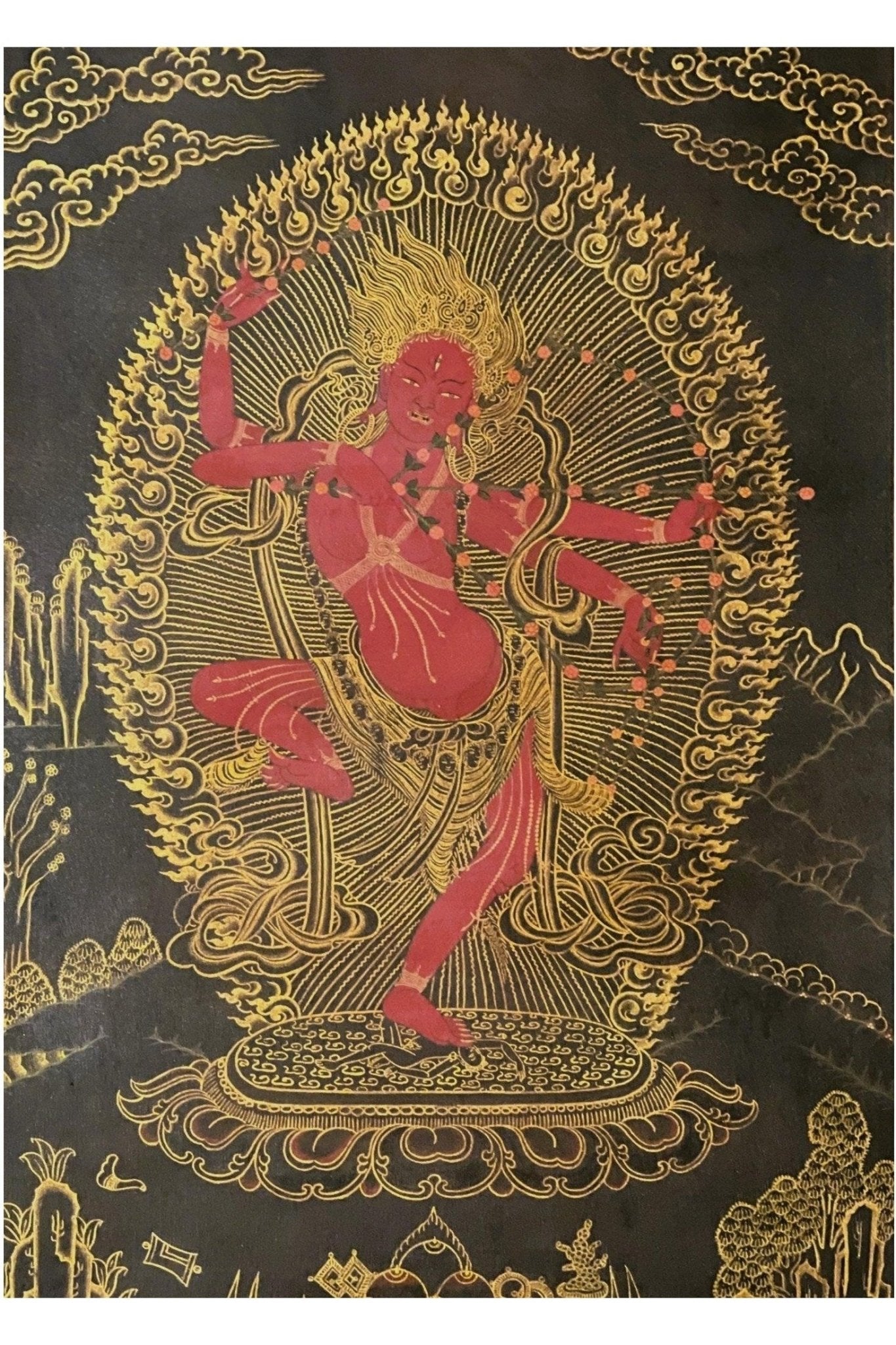 Kurukulla/ Kurukulle/ Mother Buddha Oil - Varnished Masterpiece Black and Gold Tibetan Thangka Painting/ Original Hand - Painting/ Tantra Art - Tibetan Thangka Art