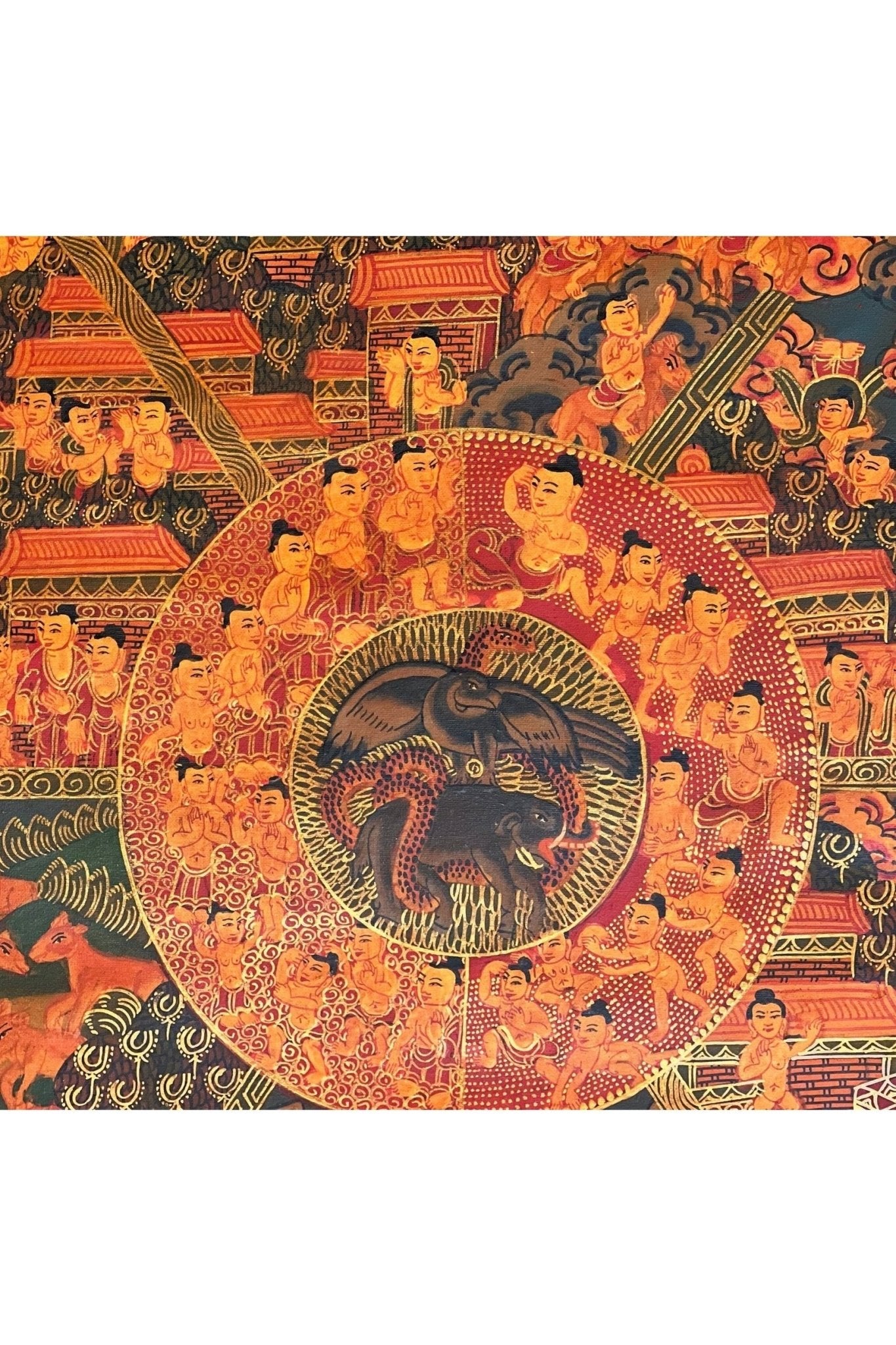 Large Masterpiece: Wheel of Life/Buddha Life/Riduk Mandala Original Oil - Varnished Tibetan Thangka Painting for Office, Home, and Shrine - Tibetan Thangka Art