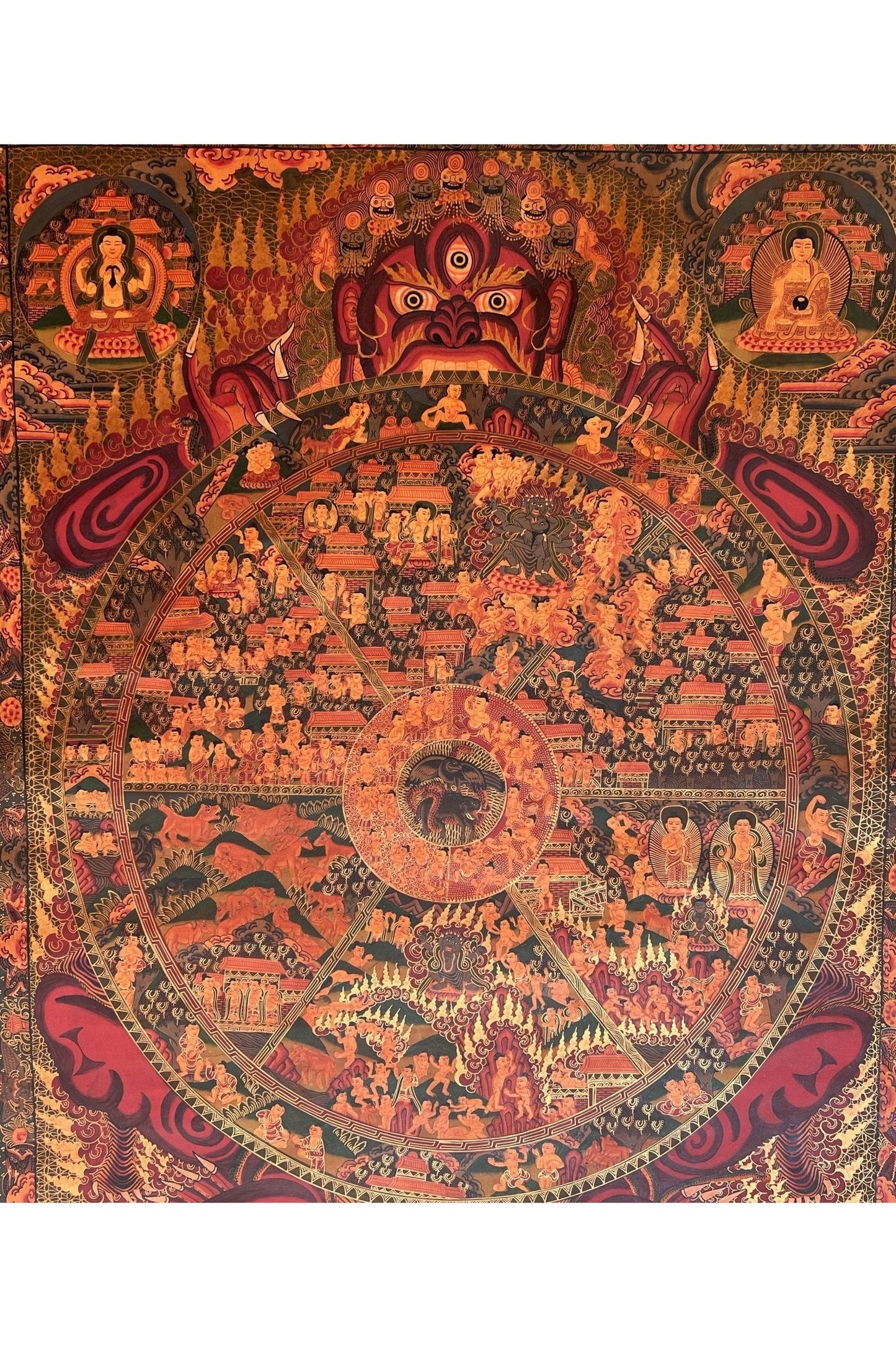 Large Masterpiece: Wheel of Life/Buddha Life/Riduk Mandala Original Oil - Varnished Tibetan Thangka Painting for Office, Home, and Shrine - Tibetan Thangka Art