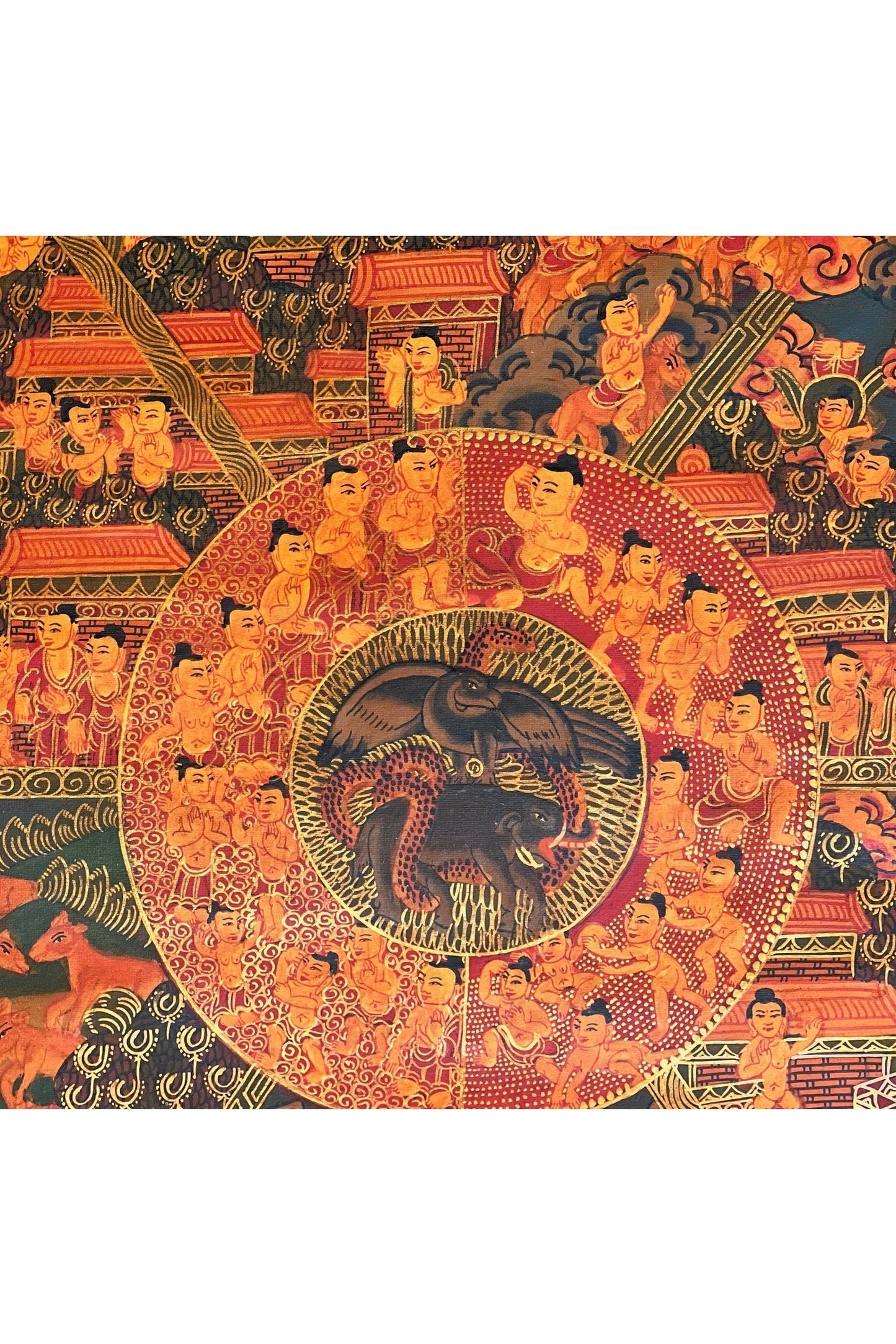 Large Masterpiece: Wheel of Life/Buddha Life/Riduk Mandala Original Oil - Varnished Tibetan Thangka Painting for Office, Home, and Shrine - Tibetan Thangka Art