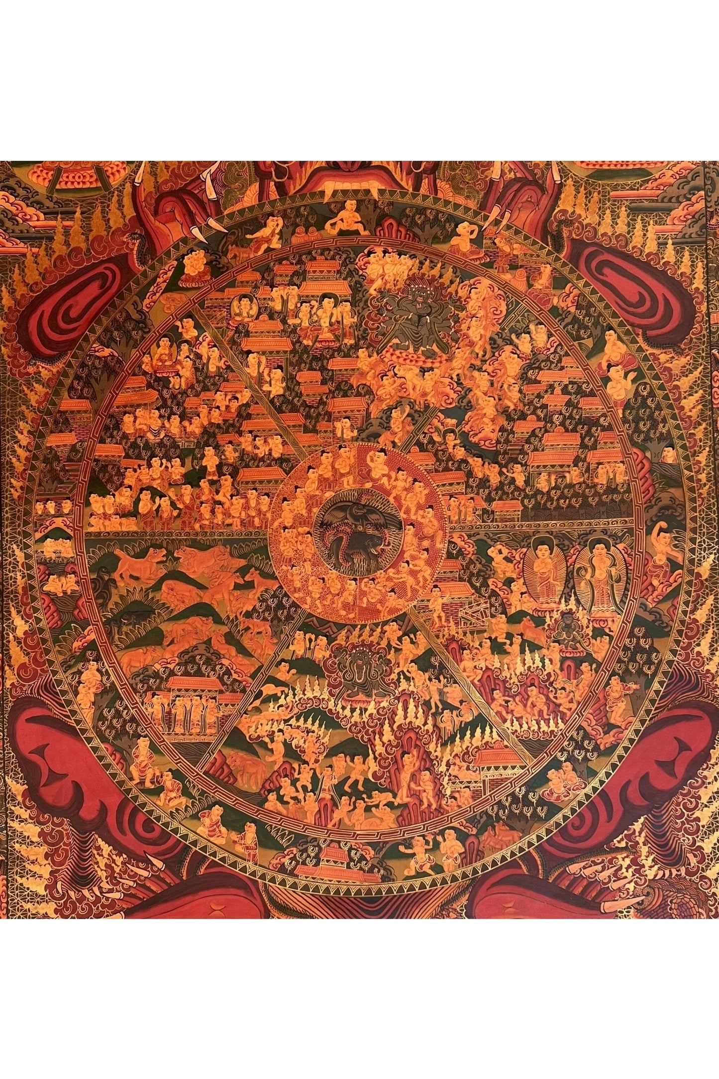 Large Masterpiece: Wheel of Life/Buddha Life/Riduk Mandala Original Oil - Varnished Tibetan Thangka Painting for Office, Home, and Shrine - Tibetan Thangka Art