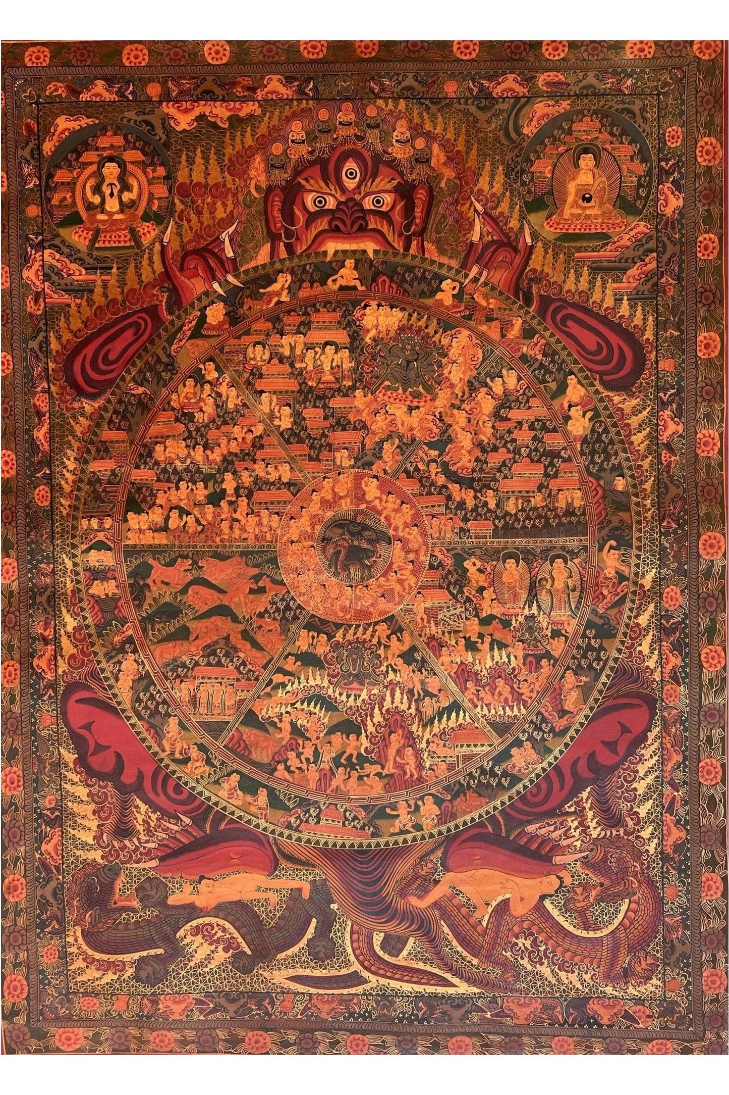 Large Masterpiece: Wheel of Life/Buddha Life/Riduk Mandala Original Oil - Varnished Tibetan Thangka Painting for Office, Home, and Shrine - Tibetan Thangka Art