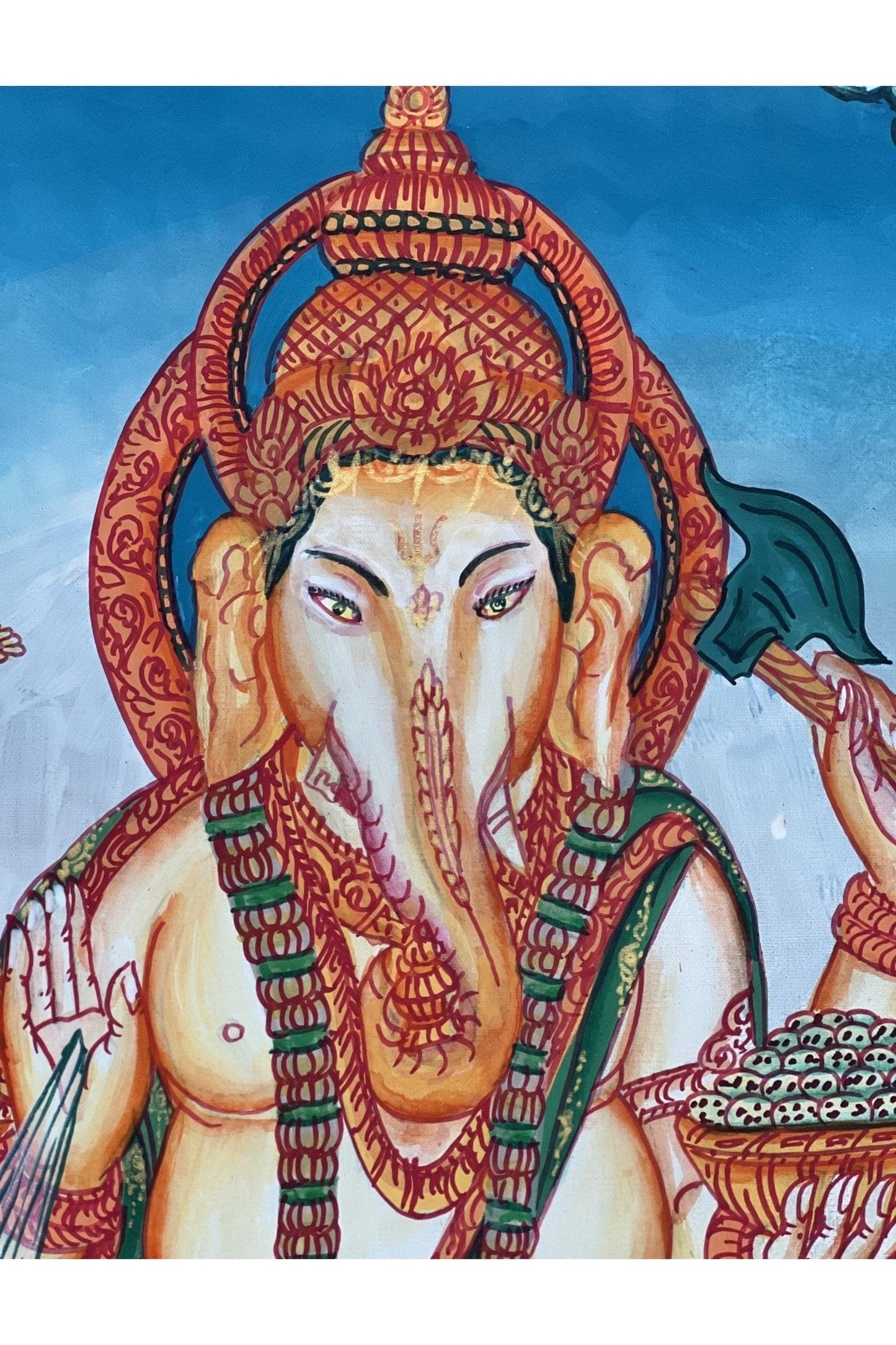 Lord Ganesha / Ganapati/Vinayaka/ Destroyer of Obstacle Newari Paubha/ Thangka Painting Original Masterpiece Hindu Art - Tibetan Thangka Art