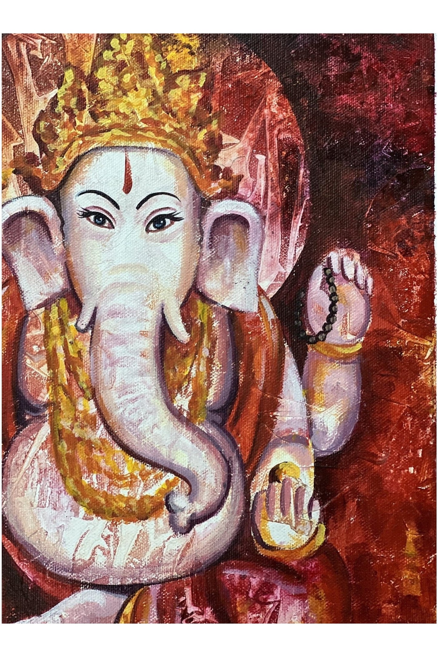 Lord Ganesha/ Ganesh/ Ganapati/ Vinayaka High - Quality Acrylic Painting / Palette Knife Painting on Canvas/ Hindu Art - Tibetan Thangka Art