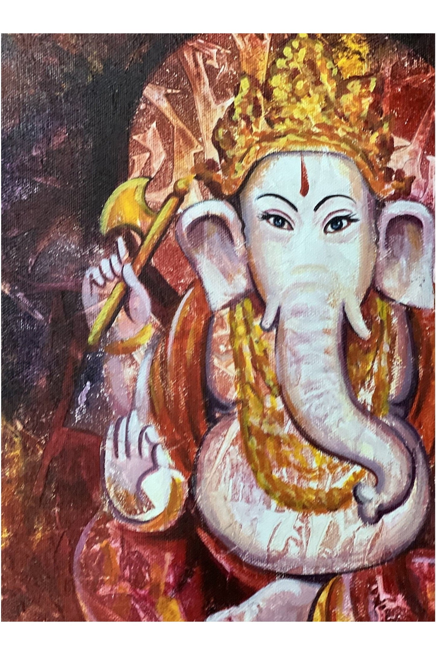 Lord Ganesha/ Ganesh/ Ganapati/ Vinayaka High - Quality Acrylic Painting / Palette Knife Painting on Canvas/ Hindu Art - Tibetan Thangka Art