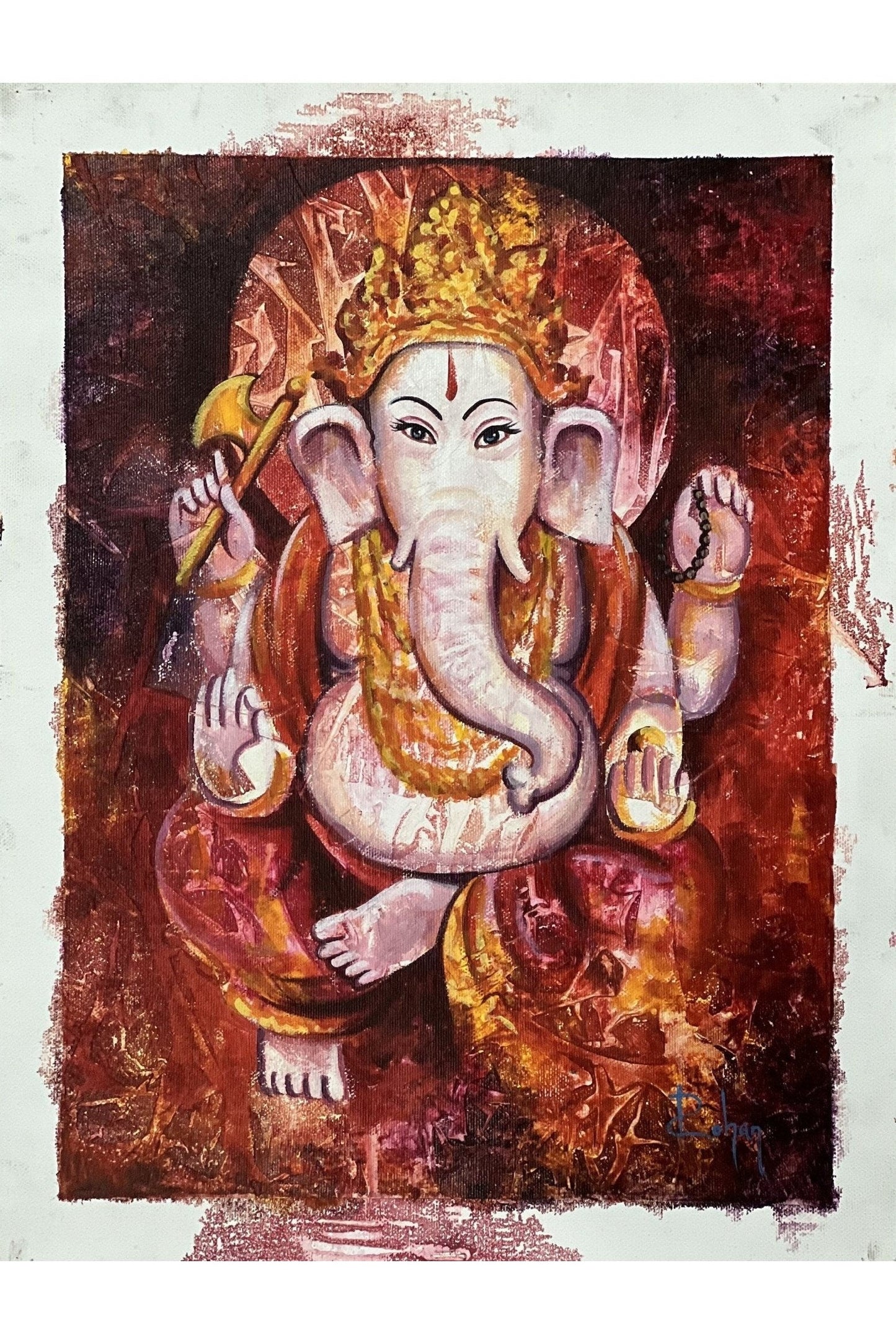 Lord Ganesha/ Ganesh/ Ganapati/ Vinayaka High - Quality Acrylic Painting / Palette Knife Painting on Canvas/ Hindu Art - Tibetan Thangka Art