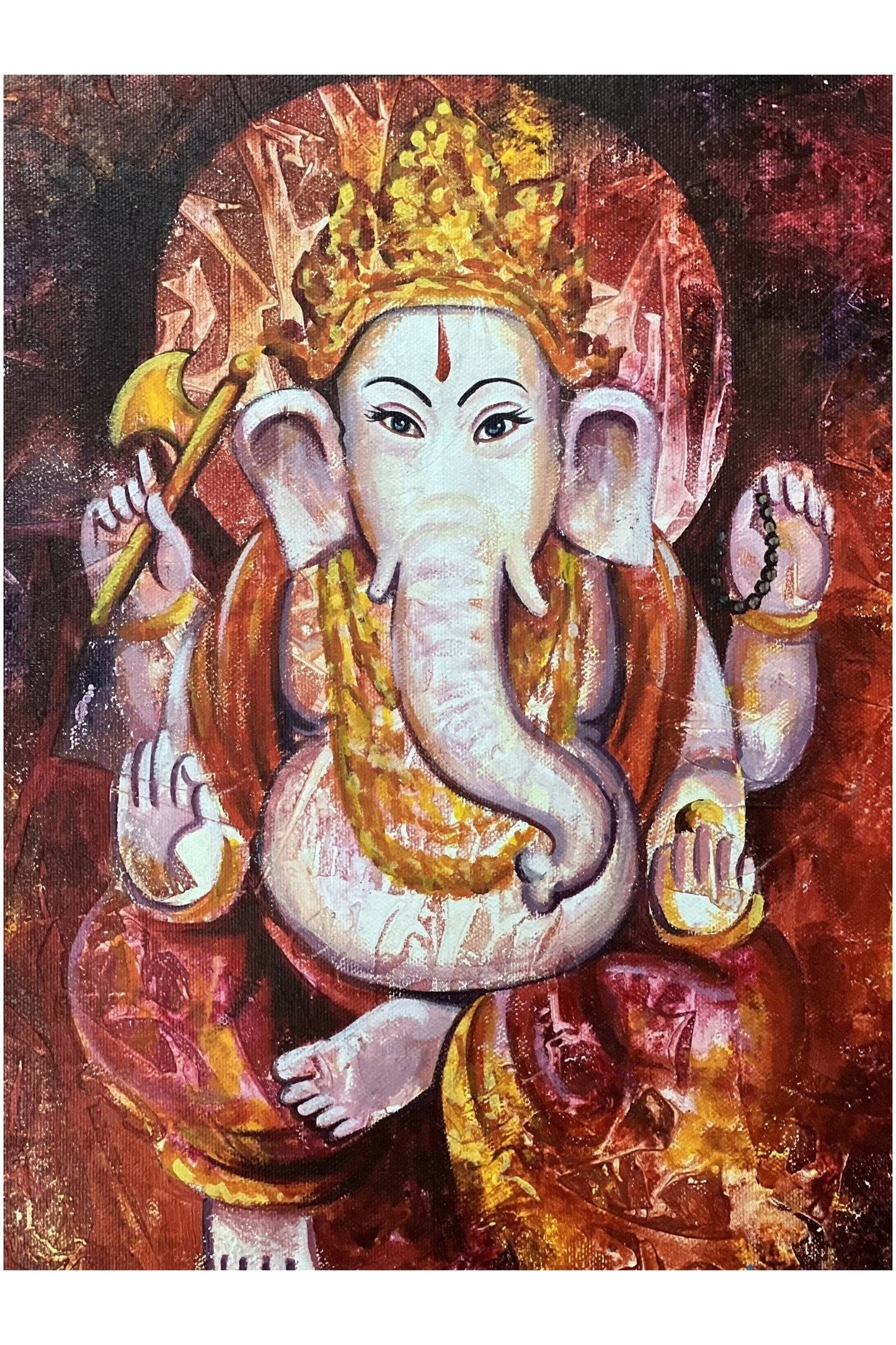 Lord Ganesha/ Ganesh/ Ganapati/ Vinayaka High - Quality Acrylic Painting / Palette Knife Painting on Canvas/ Hindu Art - Tibetan Thangka Art