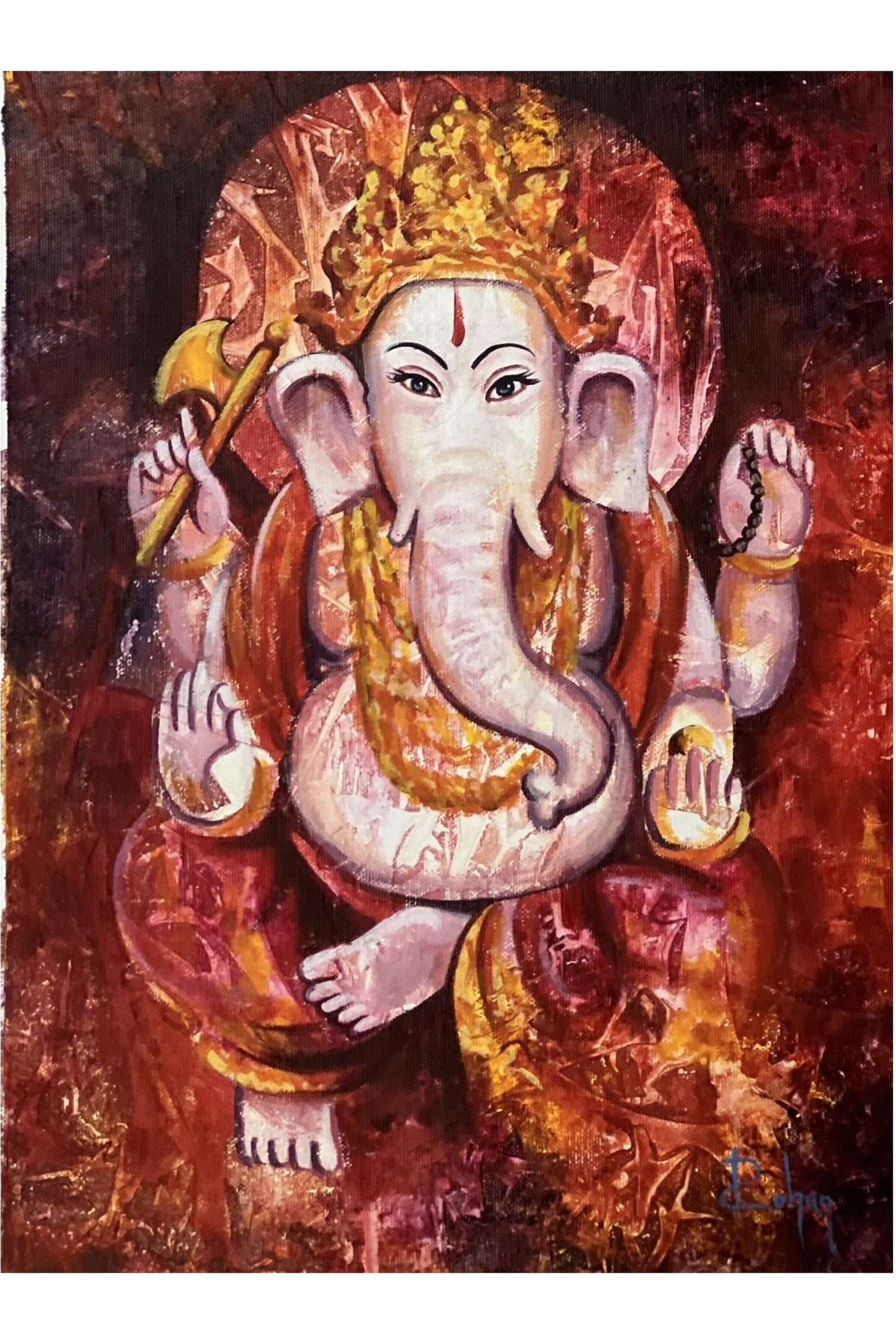 Lord Ganesha/ Ganesh/ Ganapati/ Vinayaka High - Quality Acrylic Painting / Palette Knife Painting on Canvas/ Hindu Art - Tibetan Thangka Art
