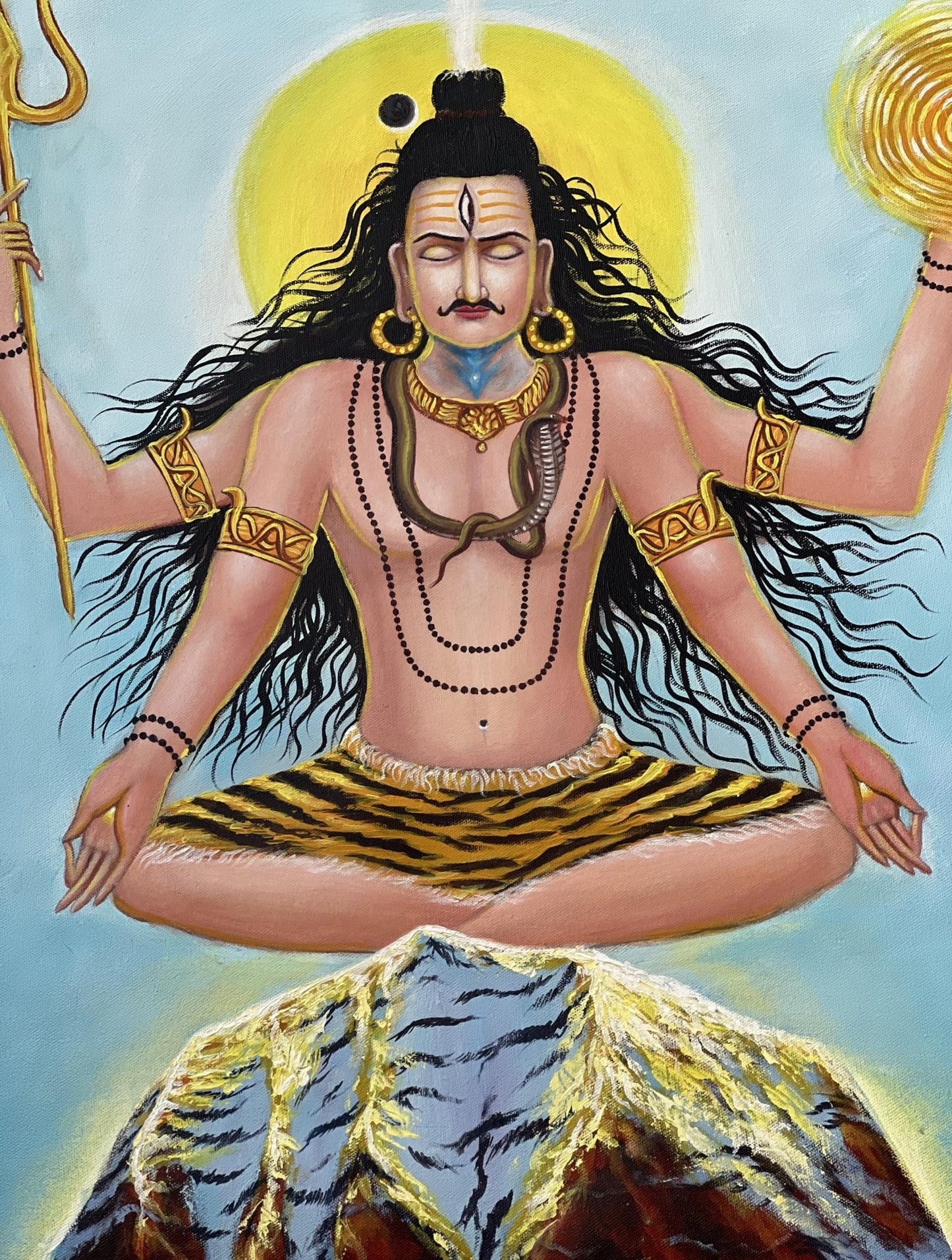 Lord Shiva | Mahadeva Meditating on Kailash | Acrylic Painting on Canvas | Divine Serenity Large Masterpiece Acrylic Palette Knife Painting - Tibetan Thangka Art