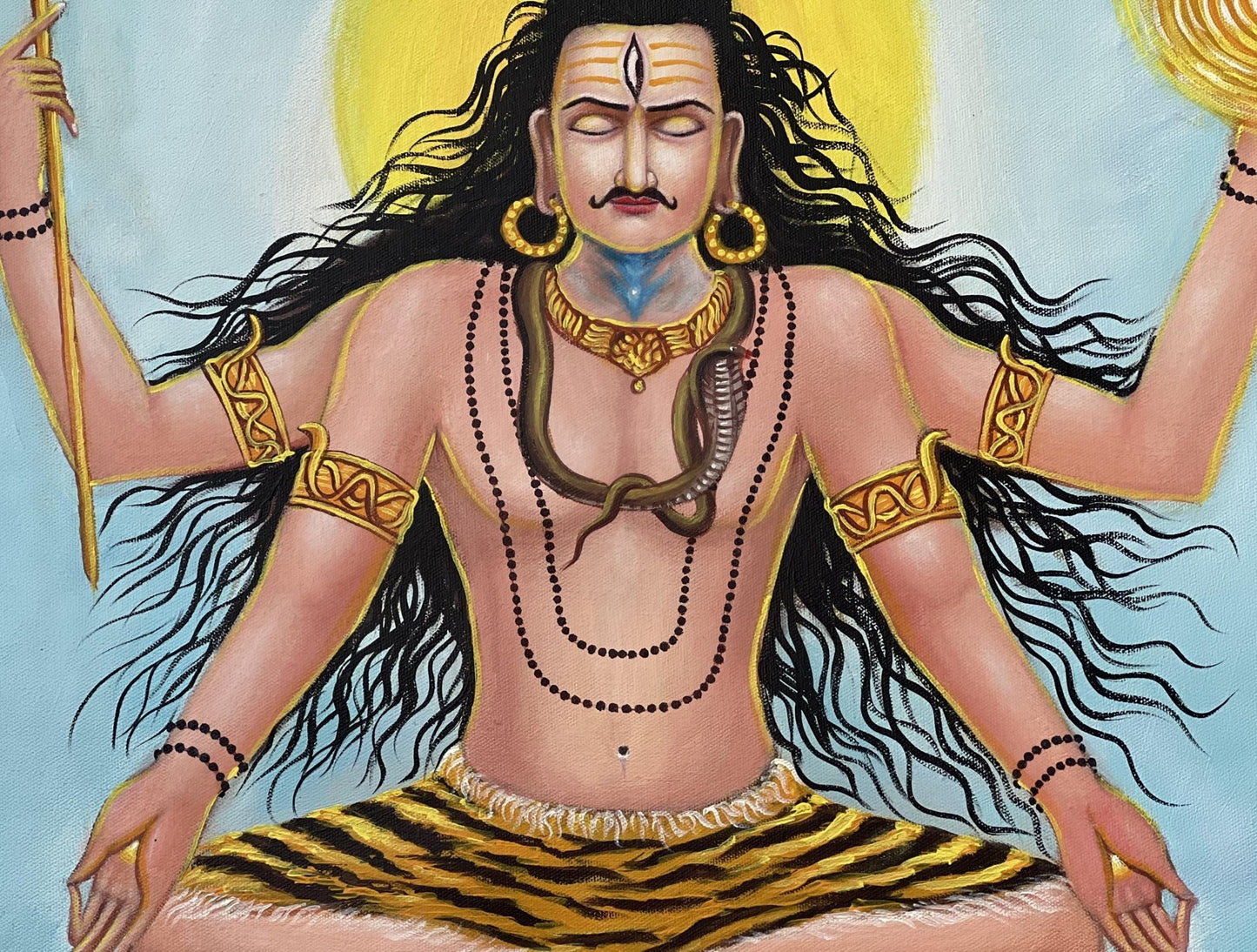 Lord Shiva | Mahadeva Meditating on Kailash | Acrylic Painting on Canvas | Divine Serenity Large Masterpiece Acrylic Palette Knife Painting - Tibetan Thangka Art