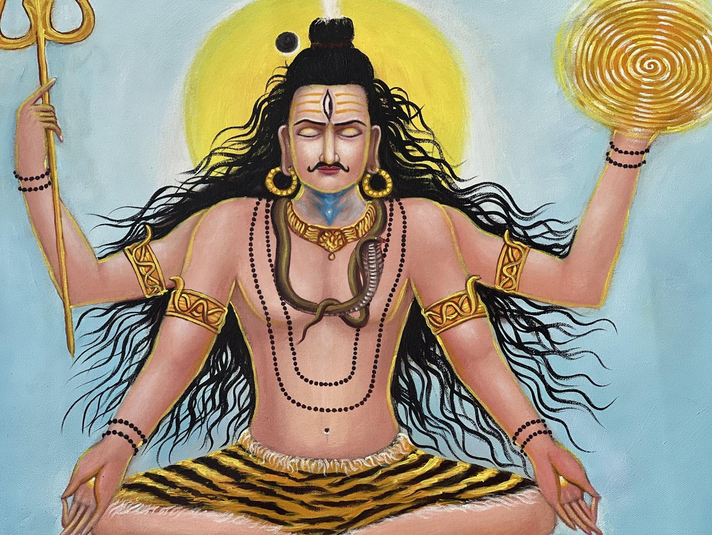 Lord Shiva | Mahadeva Meditating on Kailash | Acrylic Painting on Canvas | Divine Serenity Large Masterpiece Acrylic Palette Knife Painting - Tibetan Thangka Art