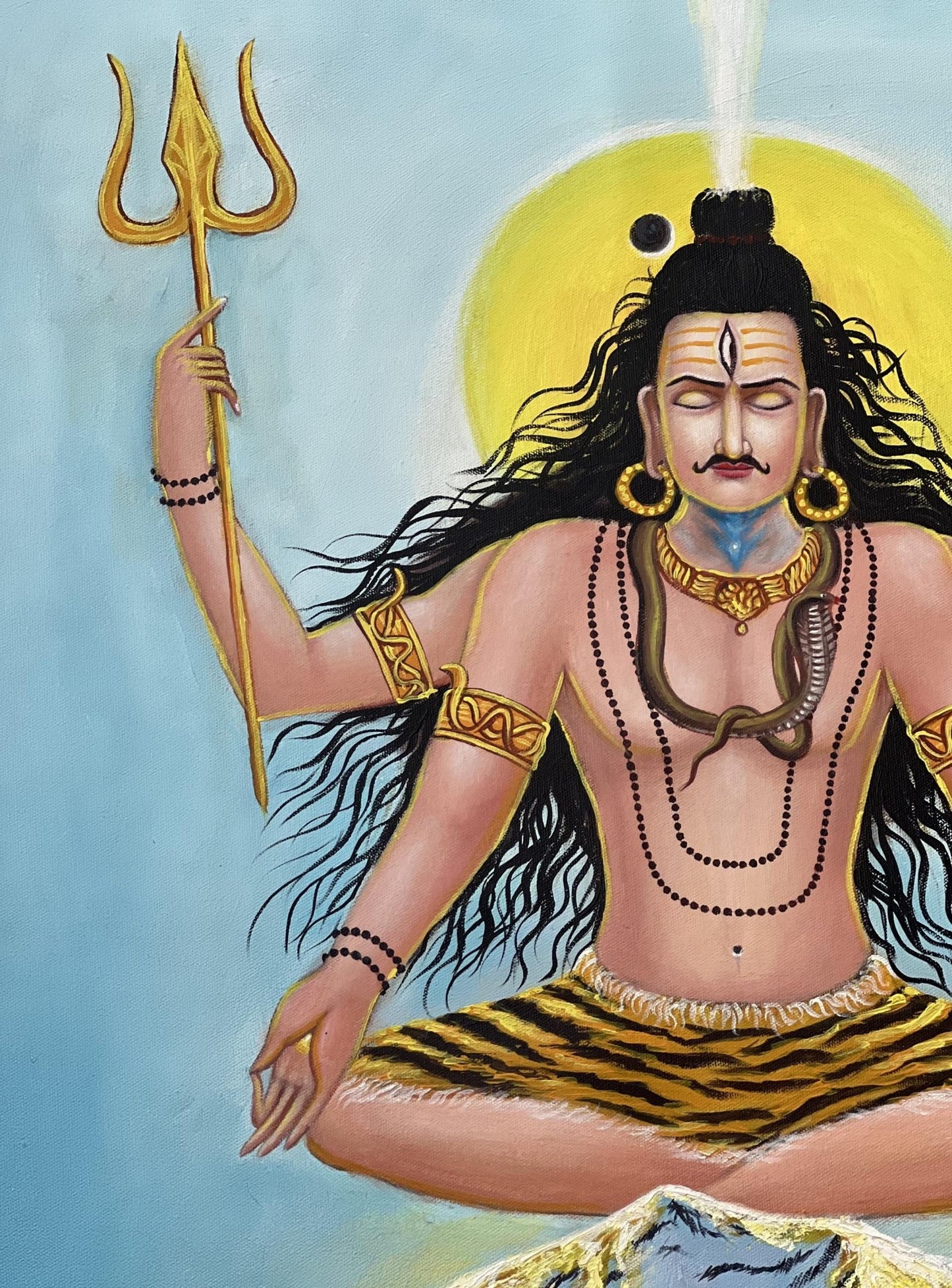 Lord Shiva | Mahadeva Meditating on Kailash | Acrylic Painting on Canvas | Divine Serenity Large Masterpiece Acrylic Palette Knife Painting - Tibetan Thangka Art