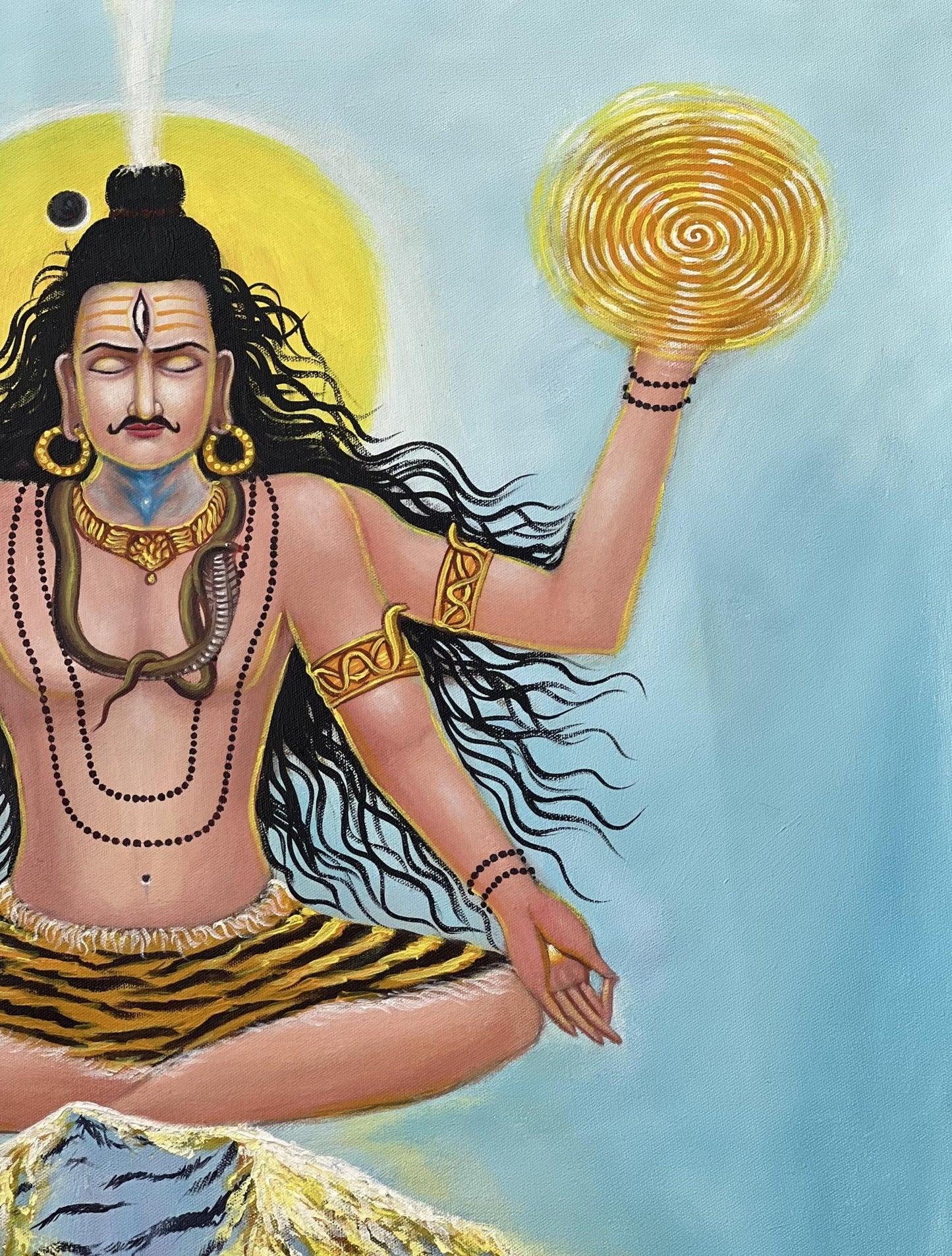Lord Shiva | Mahadeva Meditating on Kailash | Acrylic Painting on Canvas | Divine Serenity Large Masterpiece Acrylic Palette Knife Painting - Tibetan Thangka Art