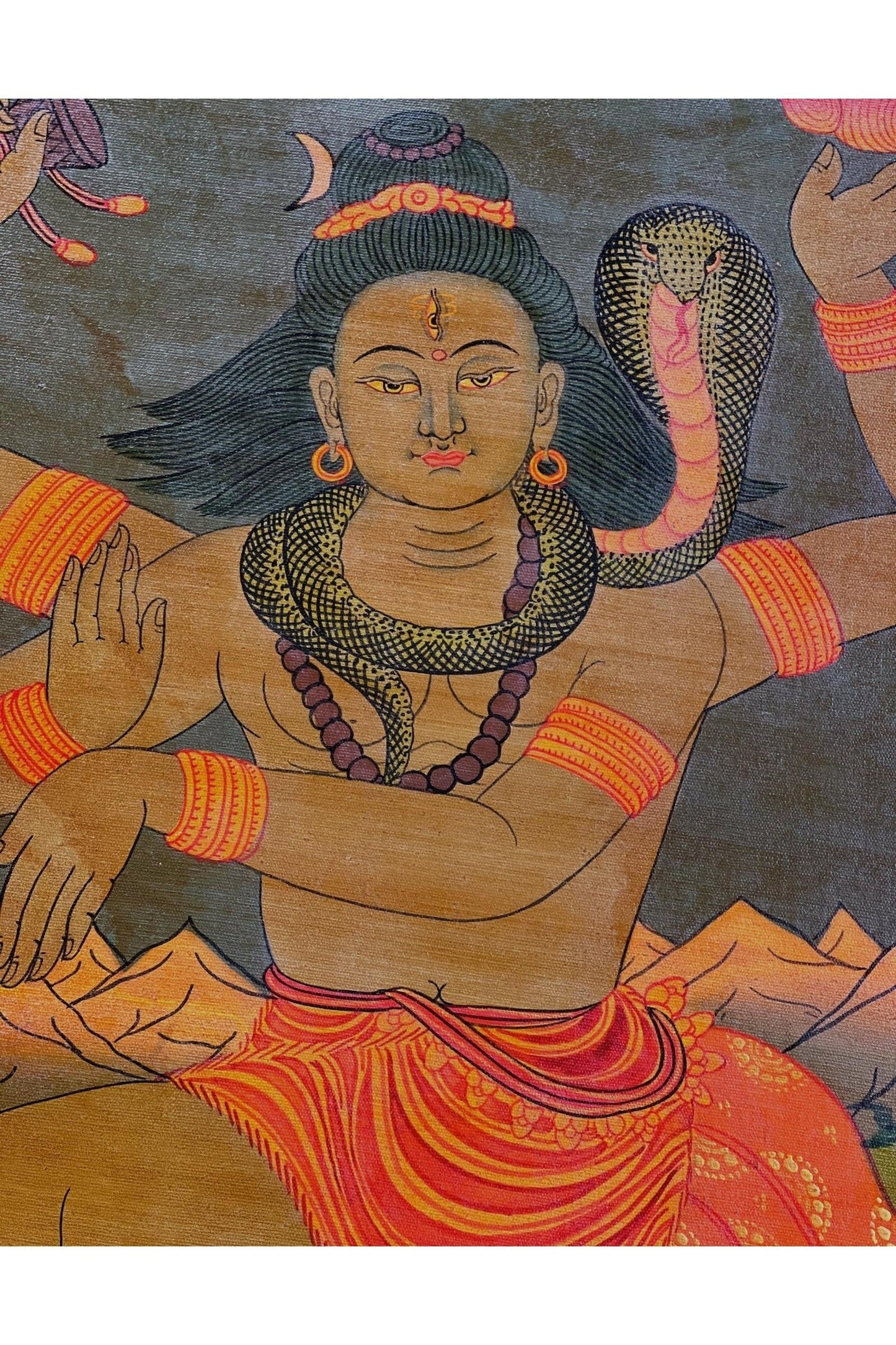 Lord Shiva/ Shankar/ Mahadeva Dancing in Kailash Masterpiece Old Oil Varnished Painting/ Original Hindu Art - Tibetan Thangka Art
