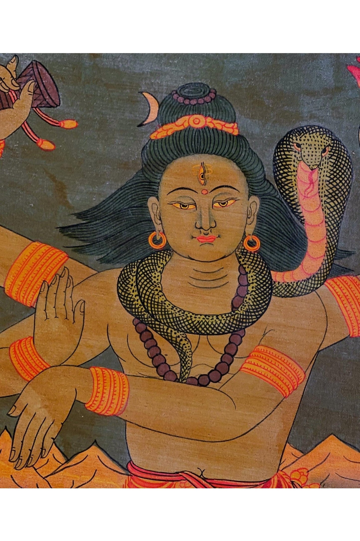 Lord Shiva/ Shankar/ Mahadeva Dancing in Kailash Masterpiece Old Oil Varnished Painting/ Original Hindu Art - Tibetan Thangka Art