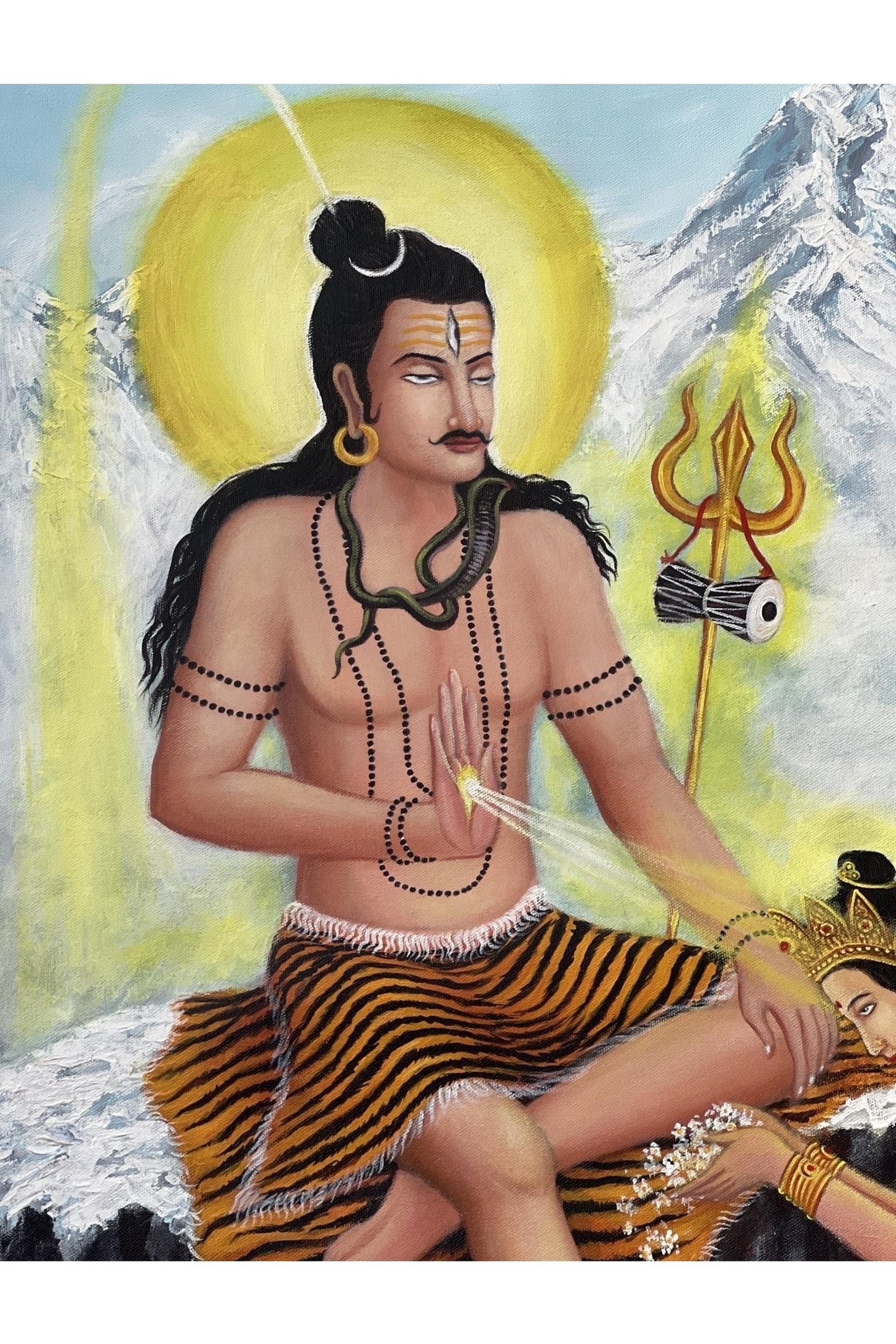 Lord Shiva with Mother Parvati Symbolizing Love and Devotion Large Masterpiece Acrylic Painting on canvas - Tibetan Thangka Art