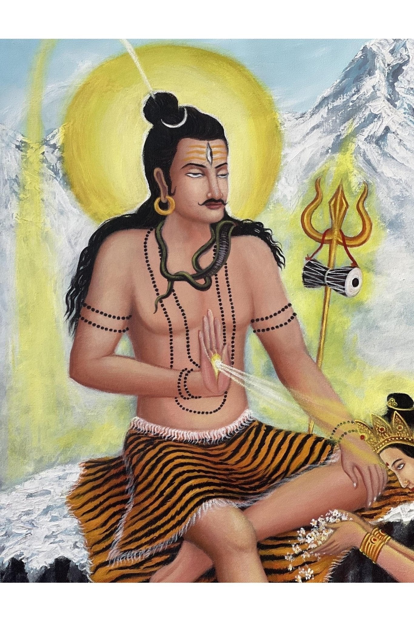 Lord Shiva with Mother Parvati Symbolizing Love and Devotion Large Masterpiece Acrylic Painting on canvas - Tibetan Thangka Art