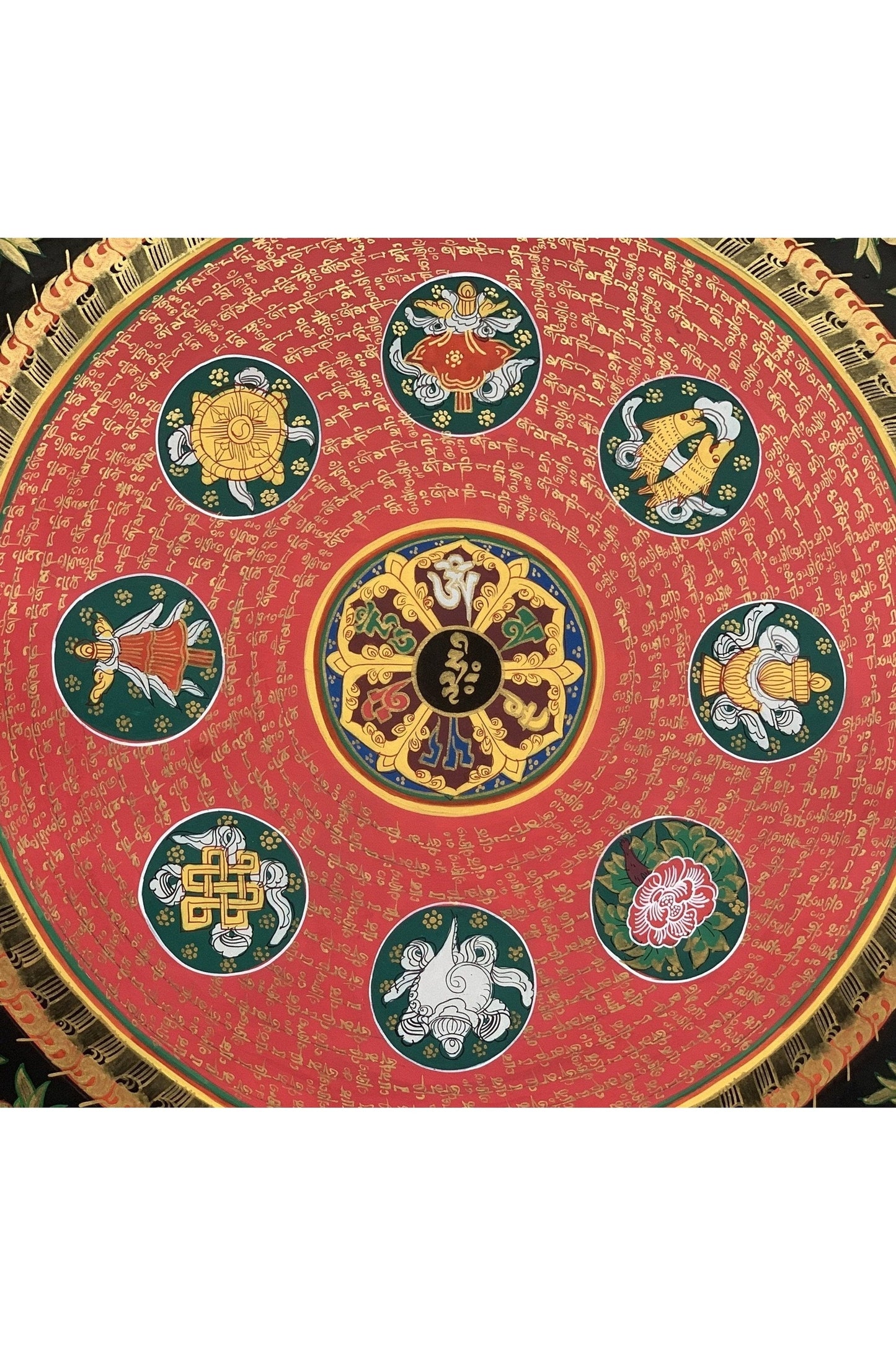 Lotus Mantra Mandala, Wheel of Life, Thangka Painting, Original Art, 20 x 20 - Inch - Tibetan Thangka Art