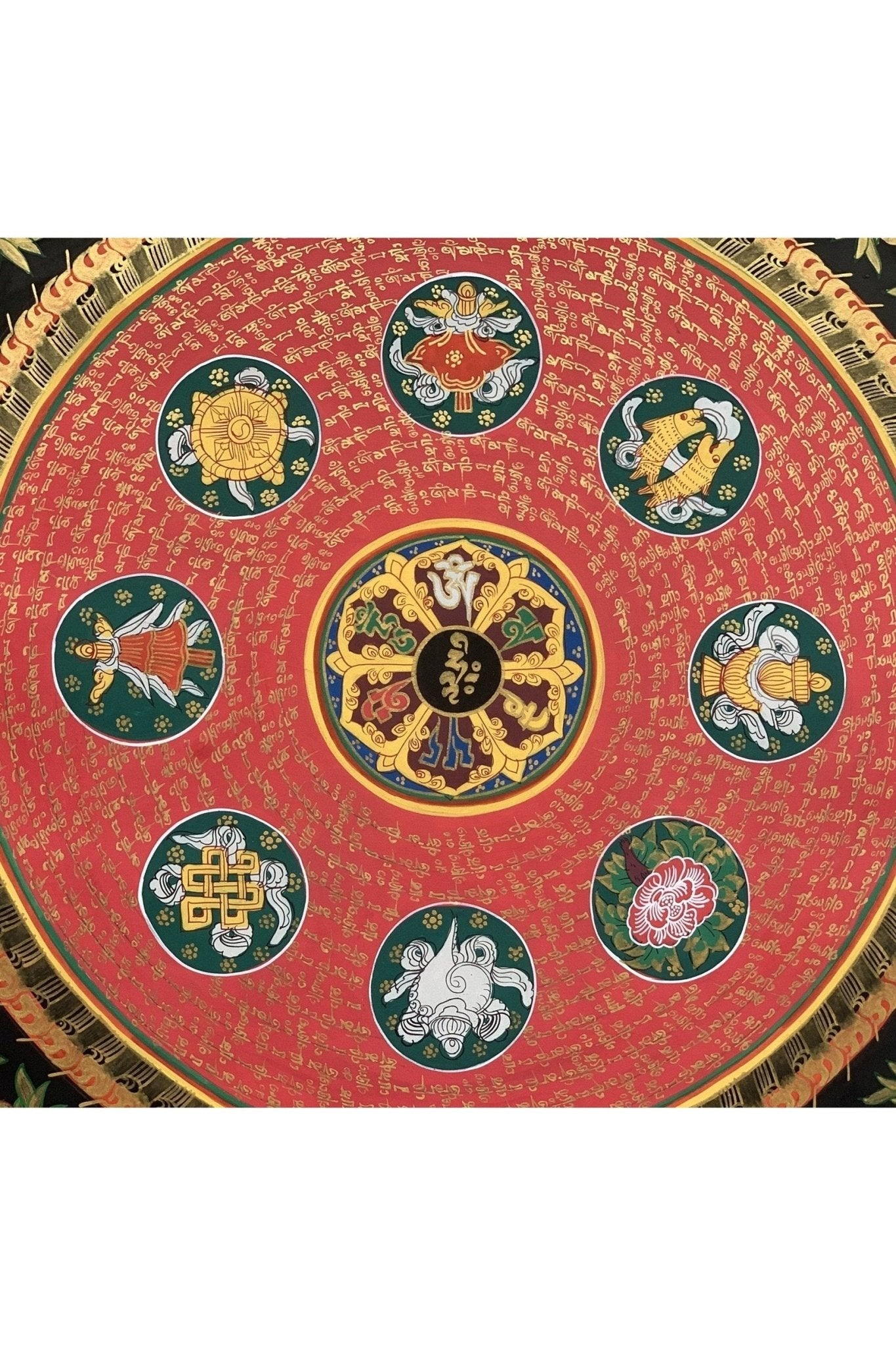 Lotus Mantra Mandala, Wheel of Life, Thangka Painting, Original Art, 20 x 20 - Inch - Tibetan Thangka Art