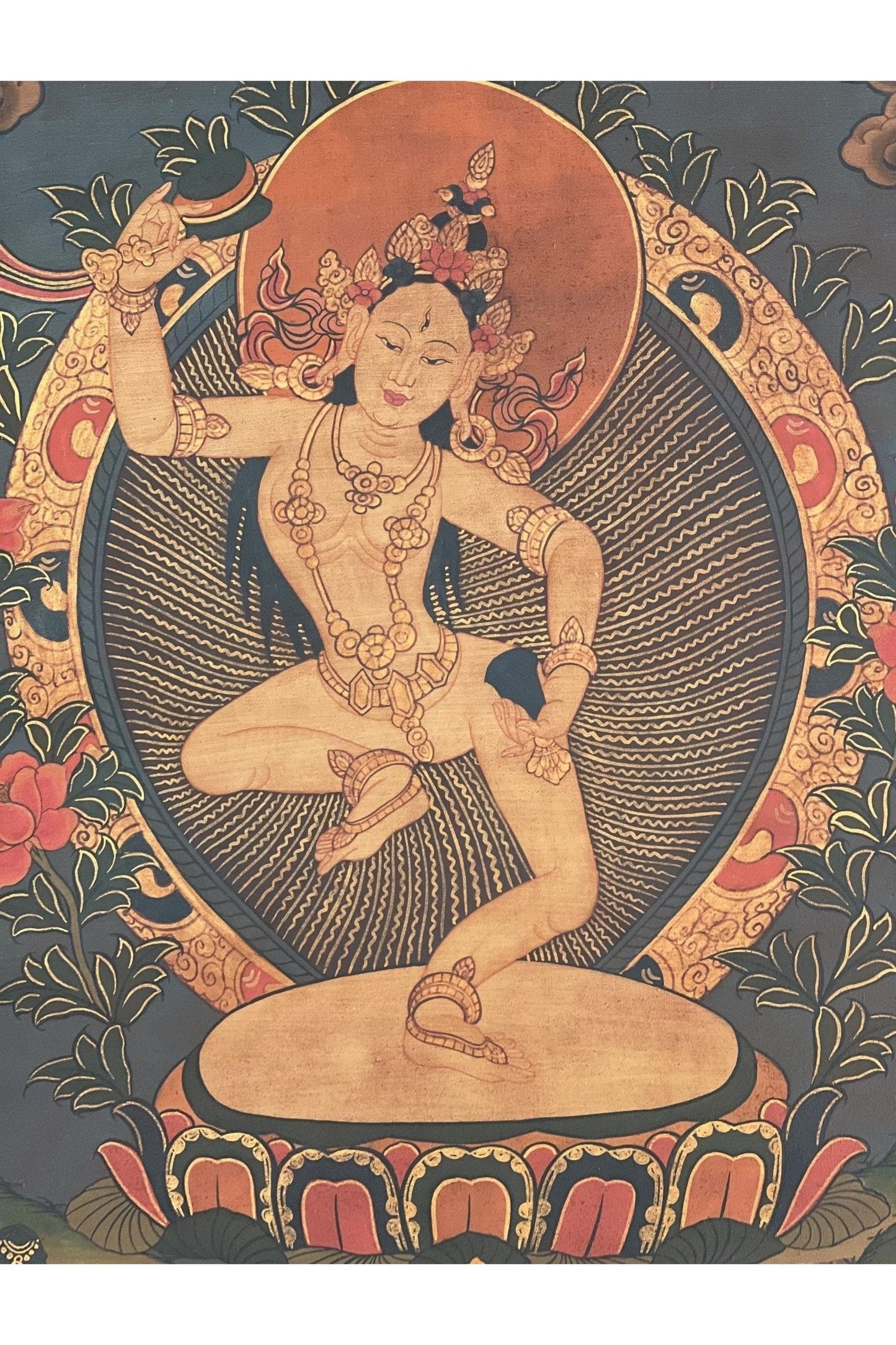 Machig Labdron/ Machilapche/Ahkon Chodron Old Oil Varnished Tibetan Thangka Painting/ Vajrayana Art for Practicing Chod with Silk Brocade - Tibetan Thangka Art