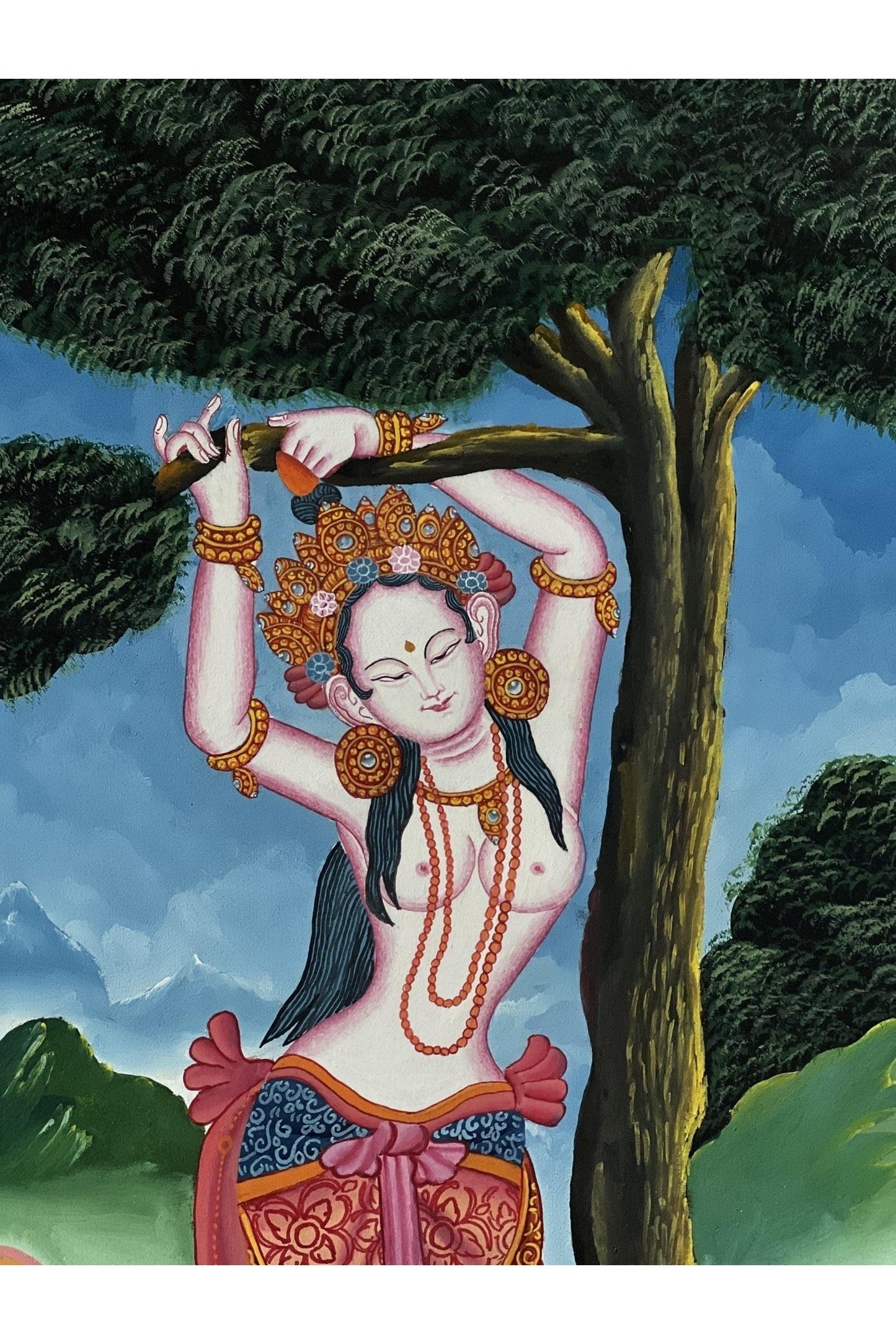 Maha Maya/ Mayadevi/Queen of Kapilvastu Giving Birth to Buddha under Sal Tree Newari Paubha Painting Original Masterpiece Buddhist Art - Tibetan Thangka Art