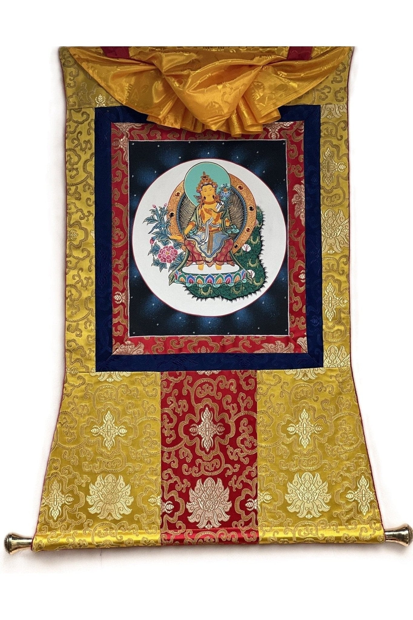 Maitreya Buddha/ Future Buddha Tibetan Thangka Painting Original High - Quality Art Bordered with Silk - Tibetan Thangka Art