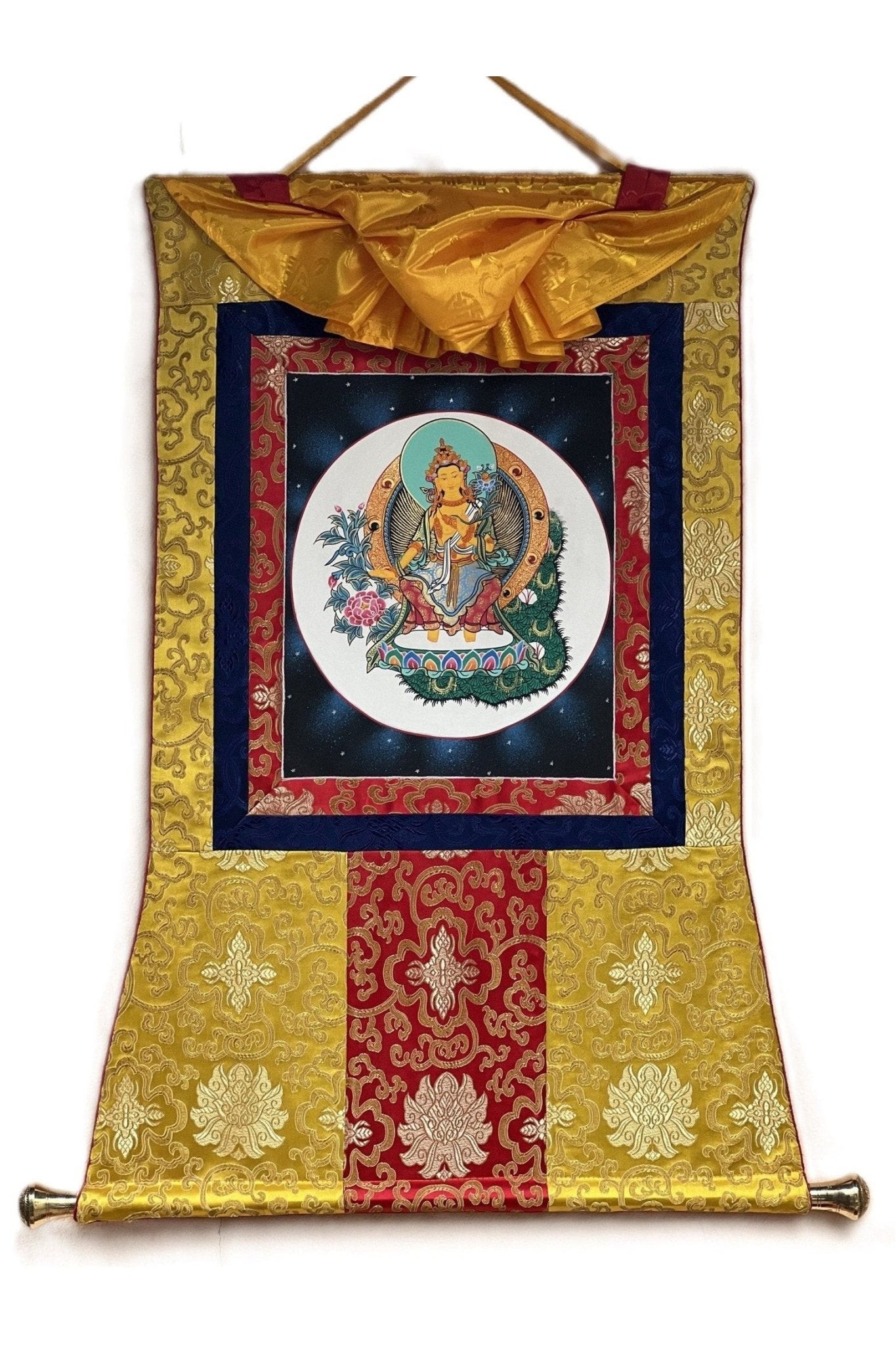 Maitreya Buddha/ Future Buddha Tibetan Thangka Painting Original High - Quality Art Bordered with Silk - Tibetan Thangka Art