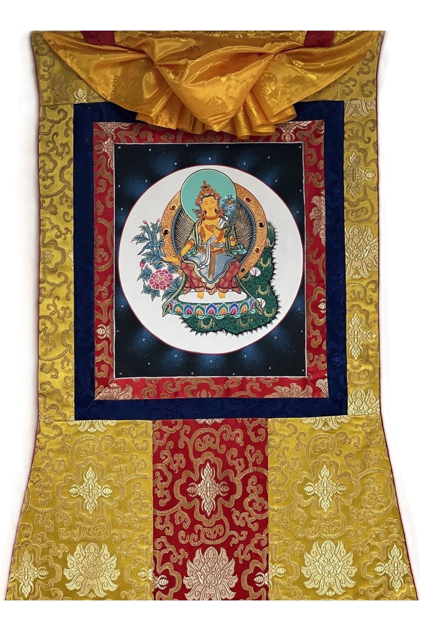 Maitreya Buddha/ Future Buddha Tibetan Thangka Painting Original High - Quality Art Bordered with Silk - Tibetan Thangka Art