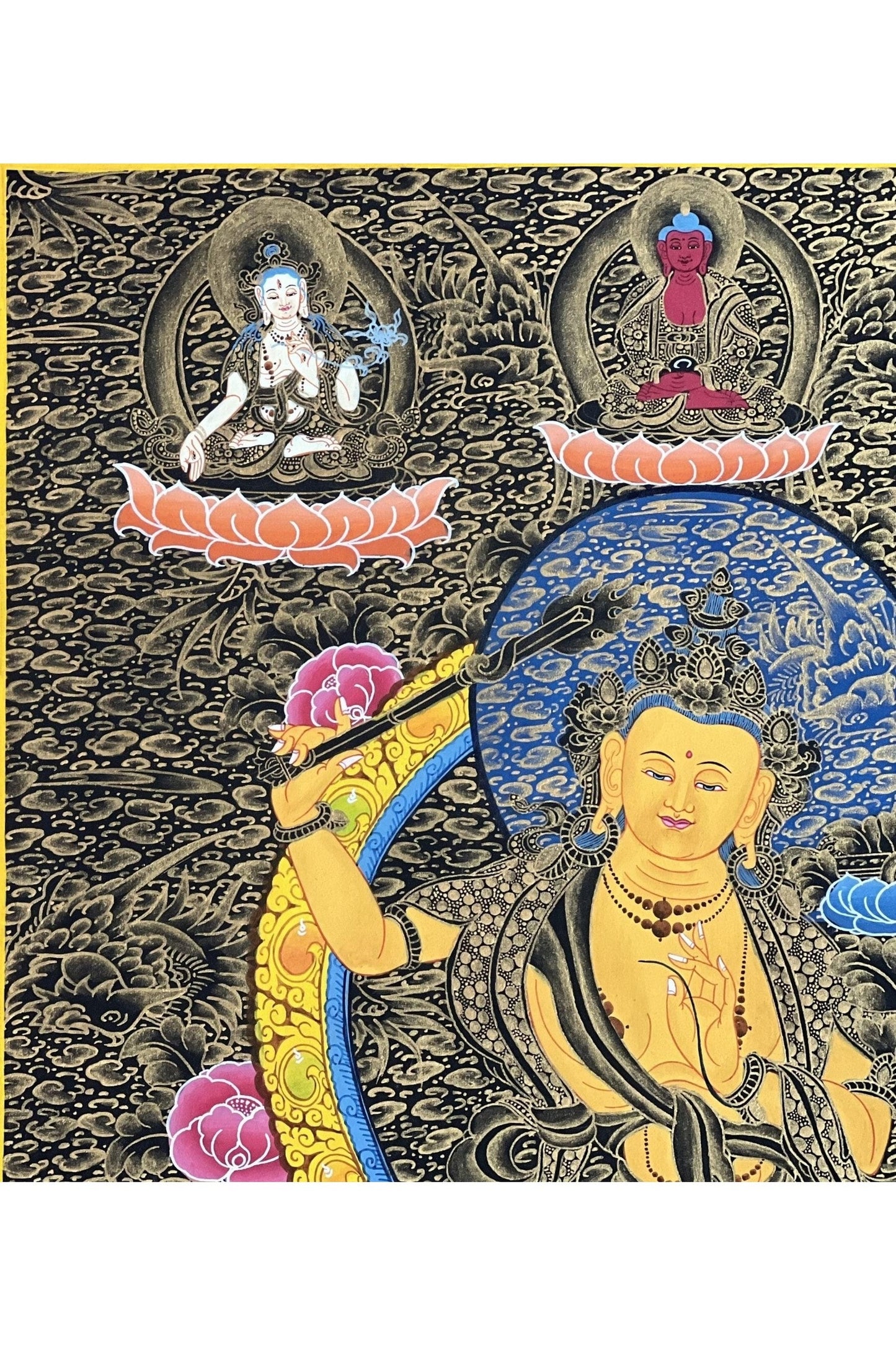 Manjushri/ Manjusri/ Manjushree Bodhisattva of Wisdom High - Quality Masterpiece Tibetan Thangka Painting Original Buddhist Art - Tibetan Thangka Art