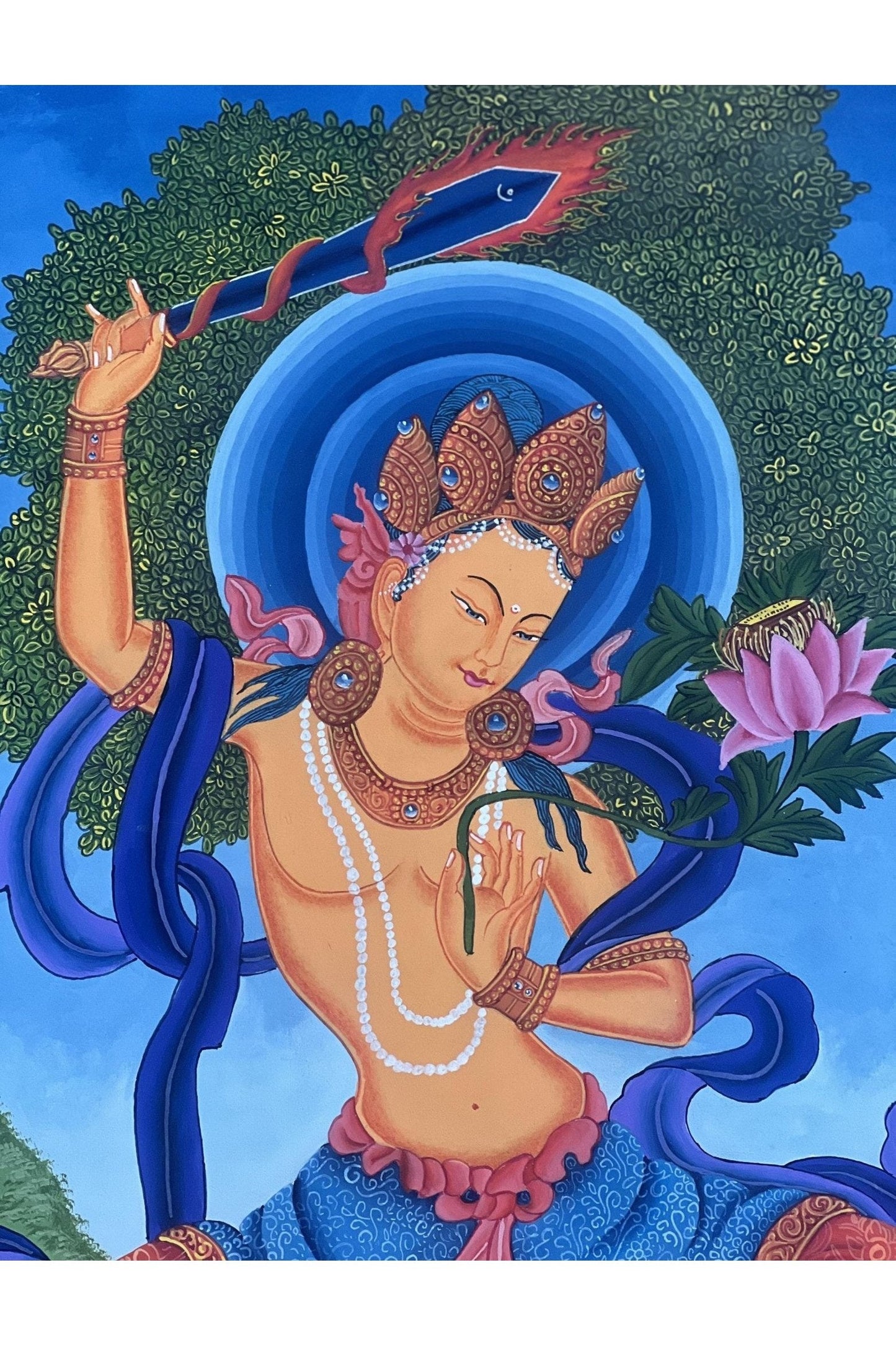 Manjushri/ Manjusri/ Manjushree God of wisdom Original Masterpiece Newari Paubha Thangka Painting Meditation Art from Nepal - Tibetan Thangka Art
