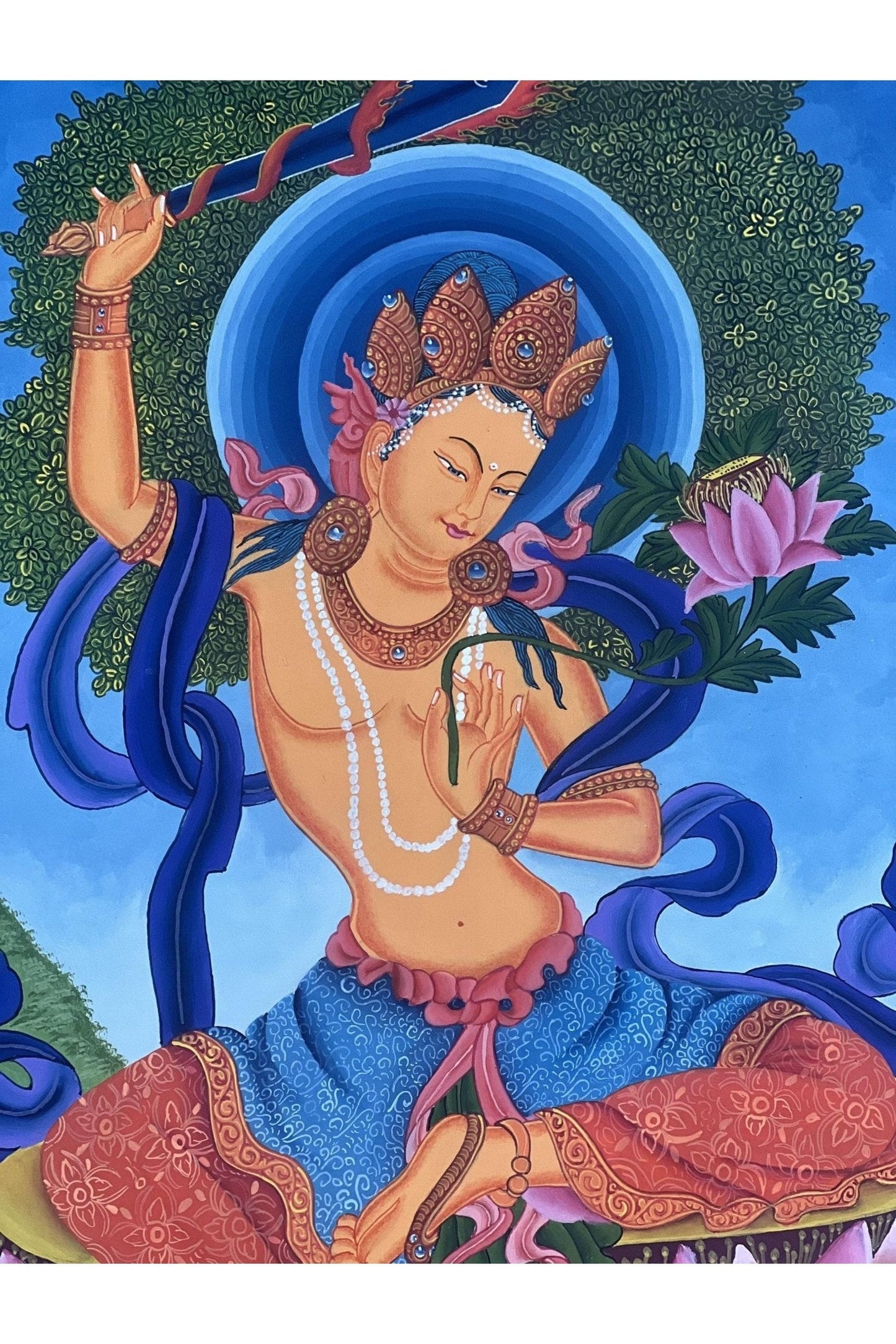Manjushri/ Manjusri/ Manjushree God of wisdom Original Masterpiece Newari Paubha Thangka Painting Meditation Art from Nepal - Tibetan Thangka Art