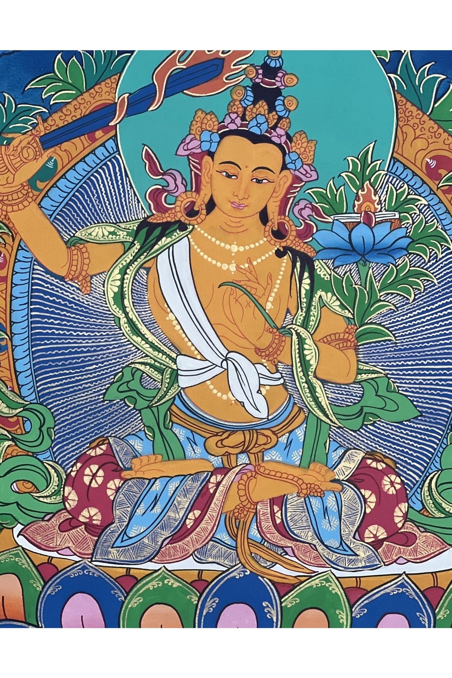 Manjushri/ Manjusri/ Manjushree/Wisdom Bodhisattva Master Quality, Hand - painted Original Tibetan Thangka Painting, Meditation Art - Tibetan Thangka Art