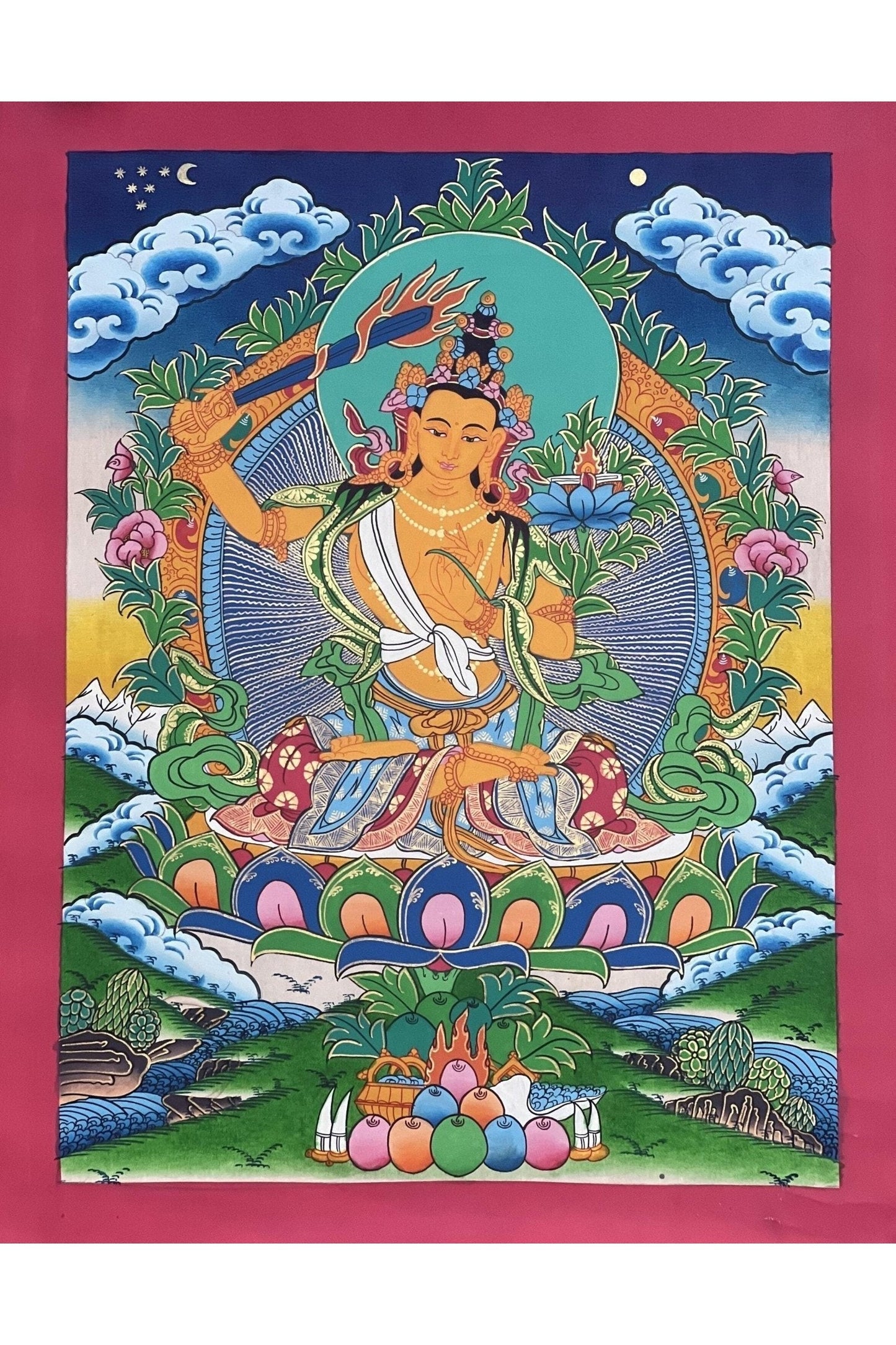 Manjushri/ Manjusri/ Manjushree/Wisdom Bodhisattva Master Quality, Hand - painted Original Tibetan Thangka Painting, Meditation Art - Tibetan Thangka Art