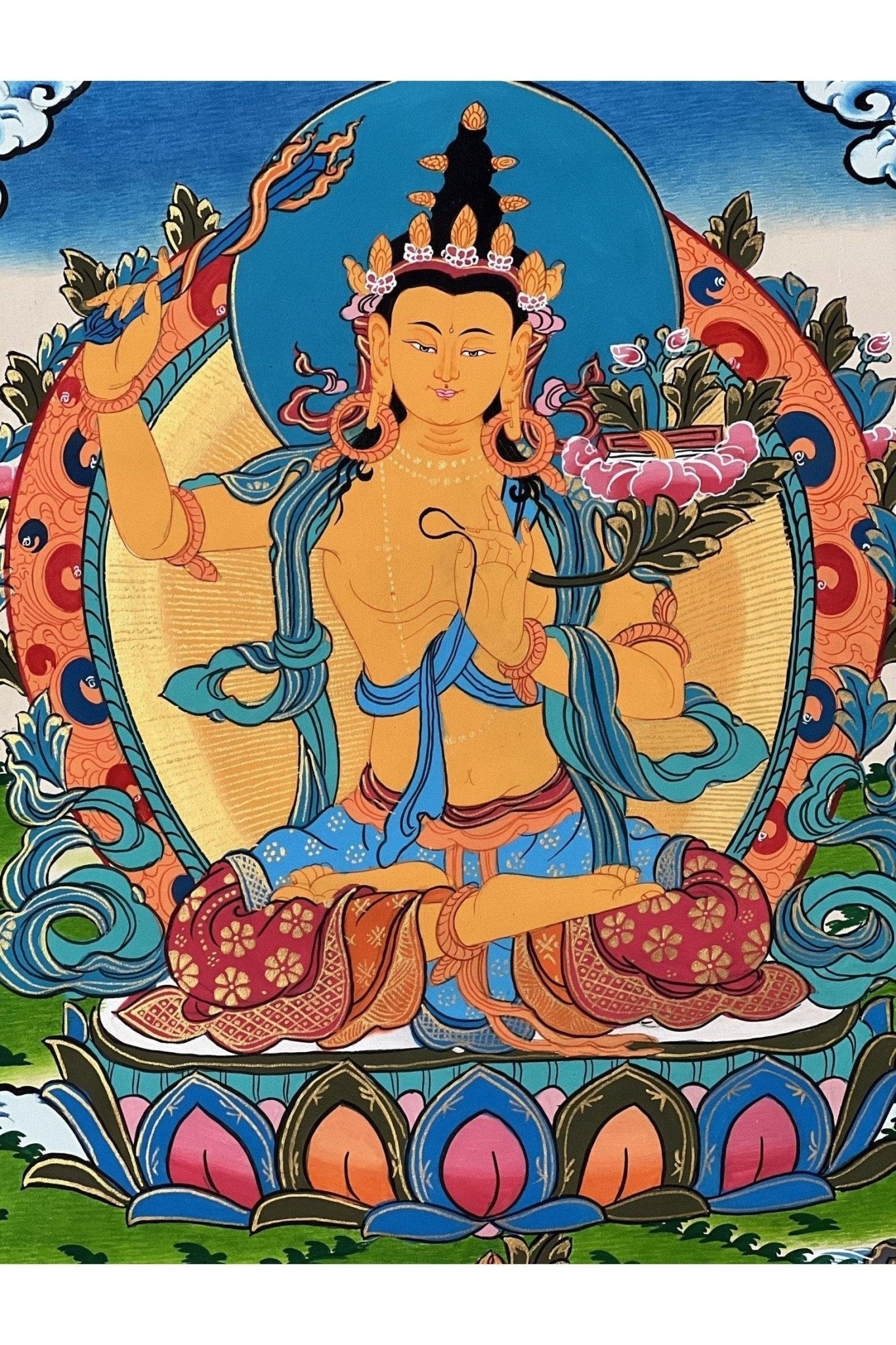 Manjushri/Manjusri/Manjushree/ Bodhisattva of Compassion Master Quality Original Tibetan Thangka Painting/Buddhist Meditation Art - Tibetan Thangka Art