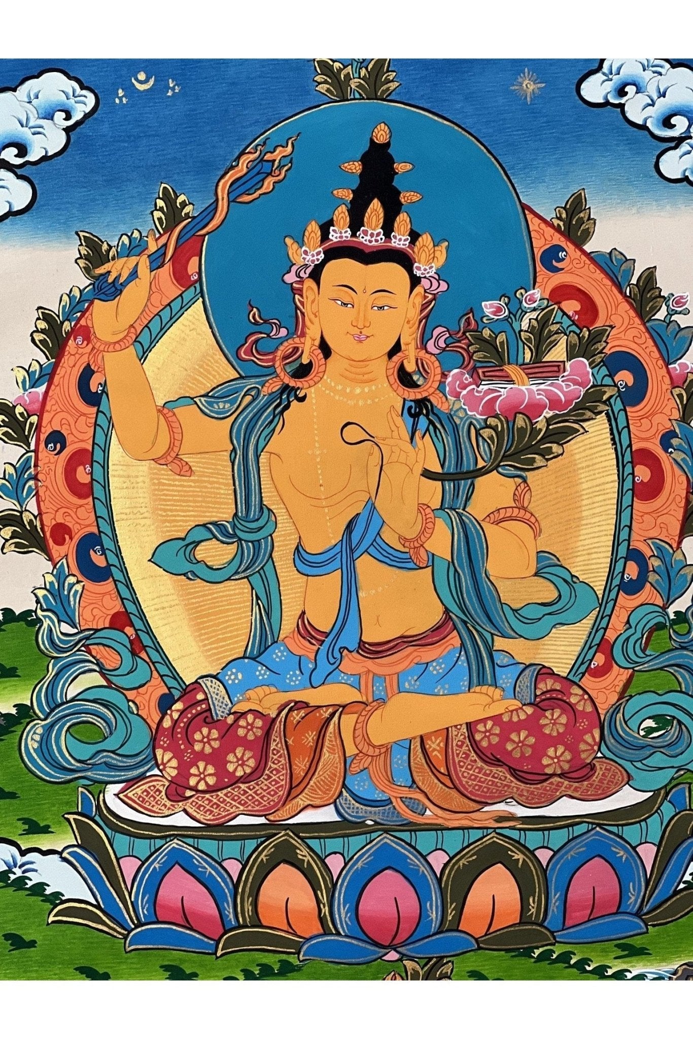 Manjushri/Manjusri/Manjushree/ Bodhisattva of Compassion Master Quality Original Tibetan Thangka Painting/Buddhist Meditation Art - Tibetan Thangka Art