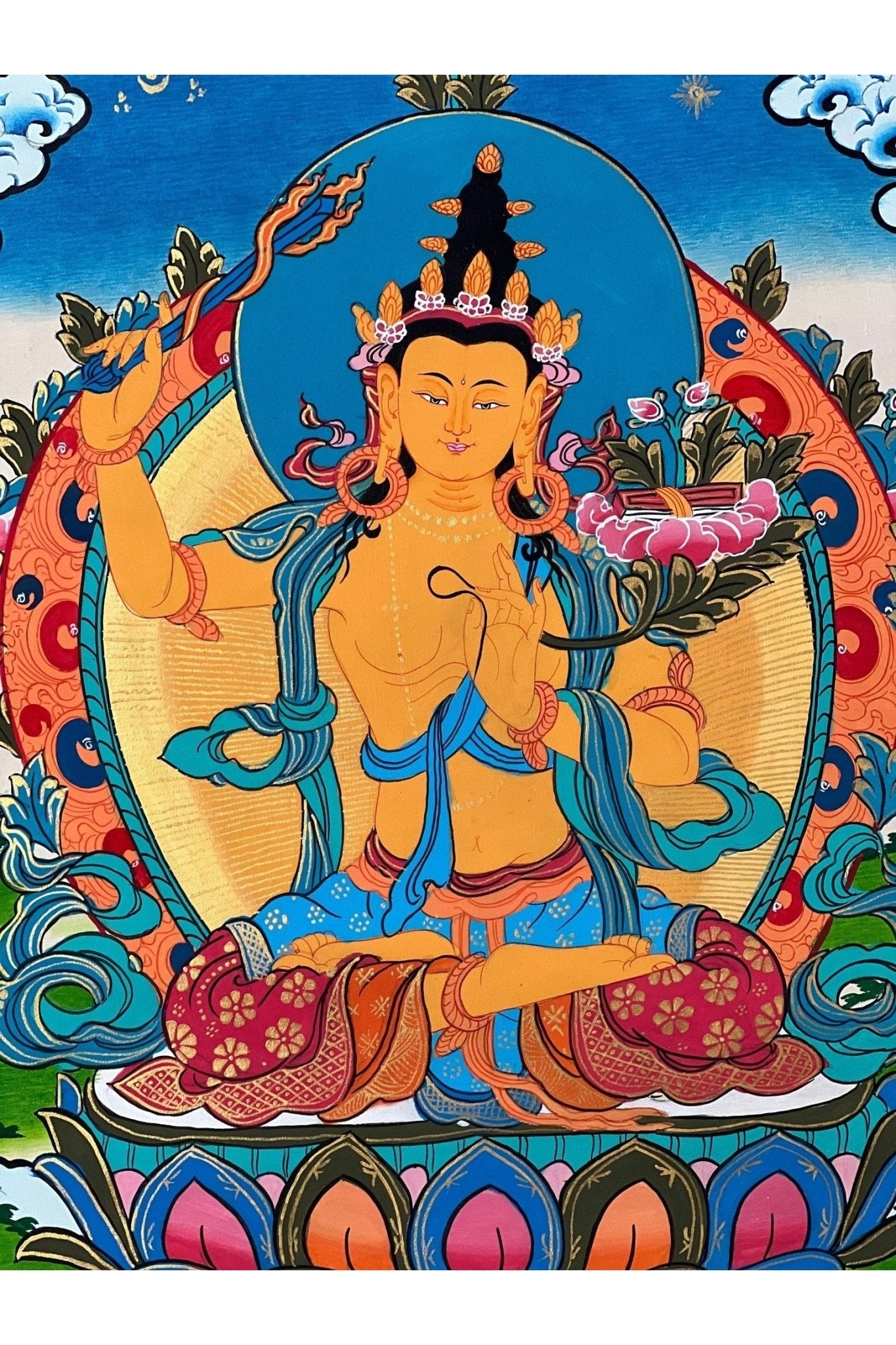 Manjushri/Manjusri/Manjushree/ Bodhisattva of Compassion Master Quality Original Tibetan Thangka Painting/Buddhist Meditation Art - Tibetan Thangka Art