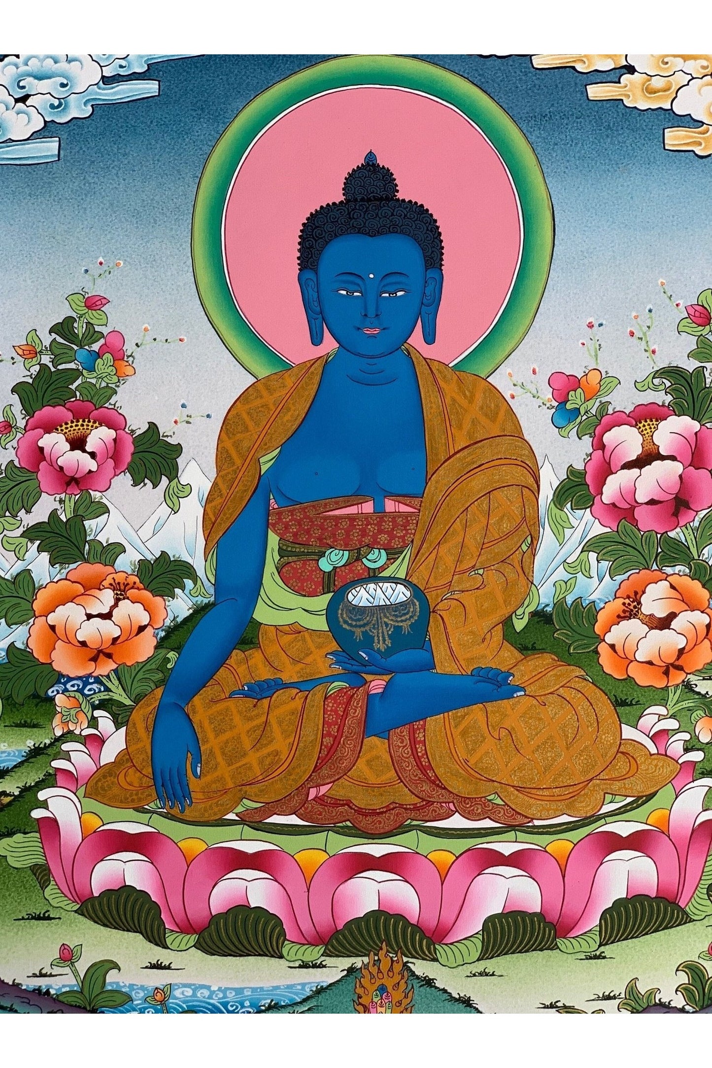Medicine Buddha/ Bhaisajyaguru/ Master Healer Master - Quality Masterpiece Tibetan Thangka Painting/ Original Buddhist Meditation Art - Tibetan Thangka Art