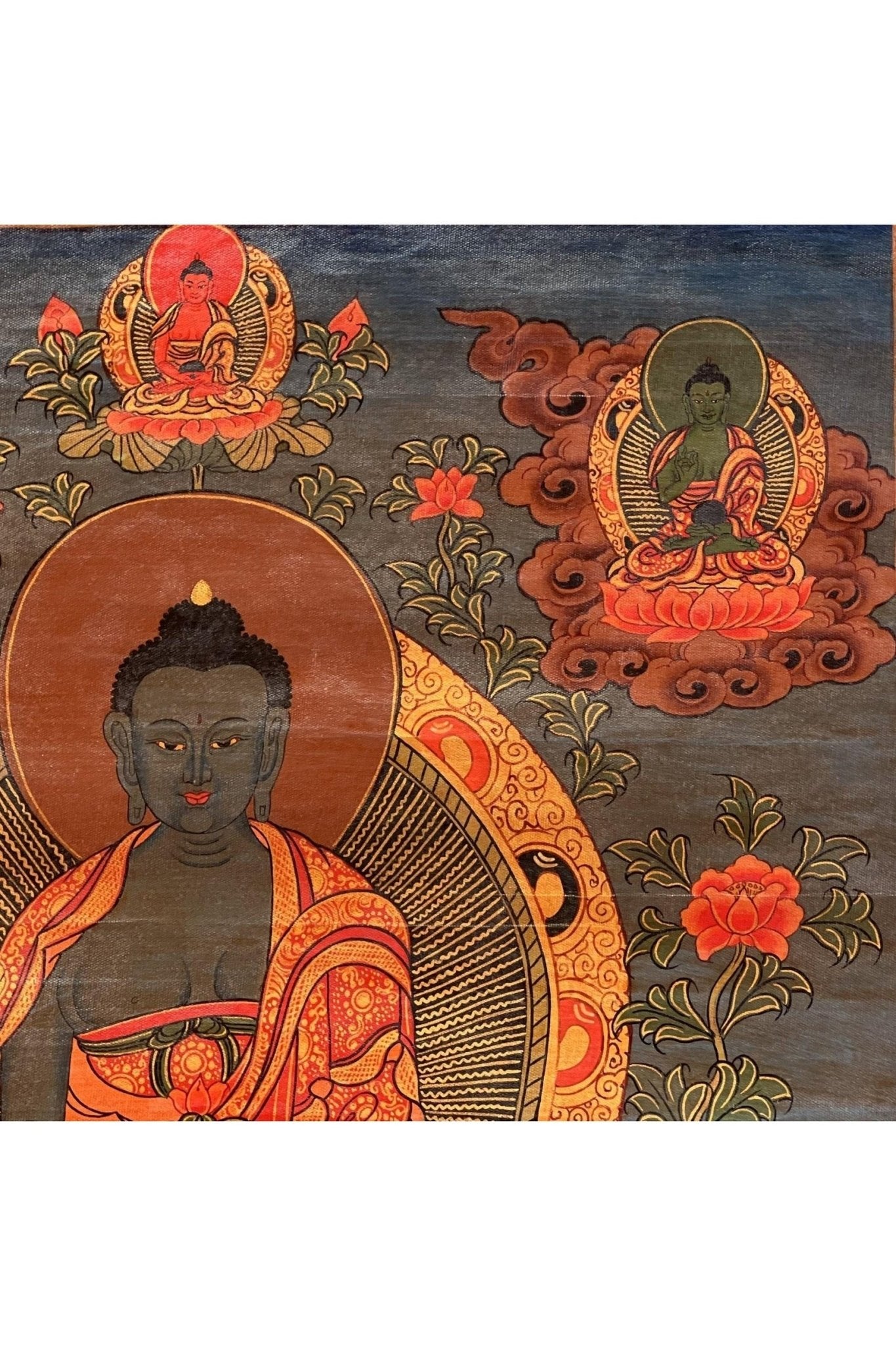 Medicine Buddha/ Bhaisajyaguru/ Master Healer Tibetan Thangka Painting Old Oil - Varnished Original Hand Painting/Buddhist Art - Tibetan Thangka Art