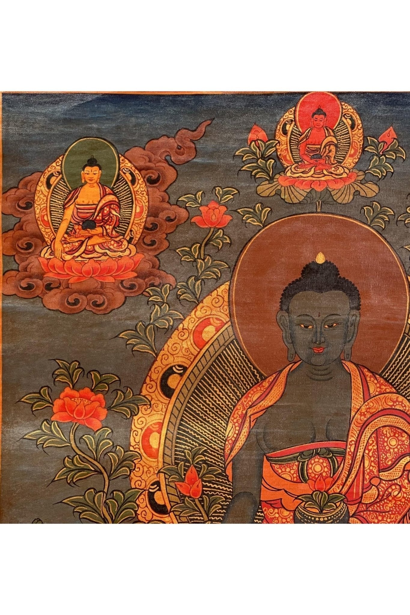 Medicine Buddha/ Bhaisajyaguru/ Master Healer Tibetan Thangka Painting Old Oil - Varnished Original Hand Painting/Buddhist Art - Tibetan Thangka Art