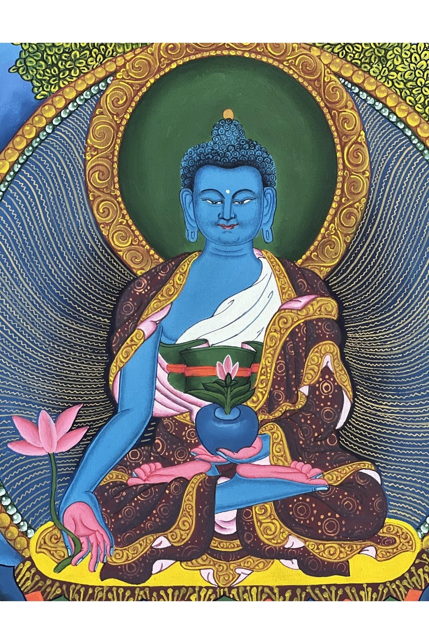 Medicine Buddha/ BhaisajyaGuru / Medicine Master Healer / Newari Paubha Style Tibetan Thangka Painting/ Original Buddhist Art - Tibetan Thangka Art