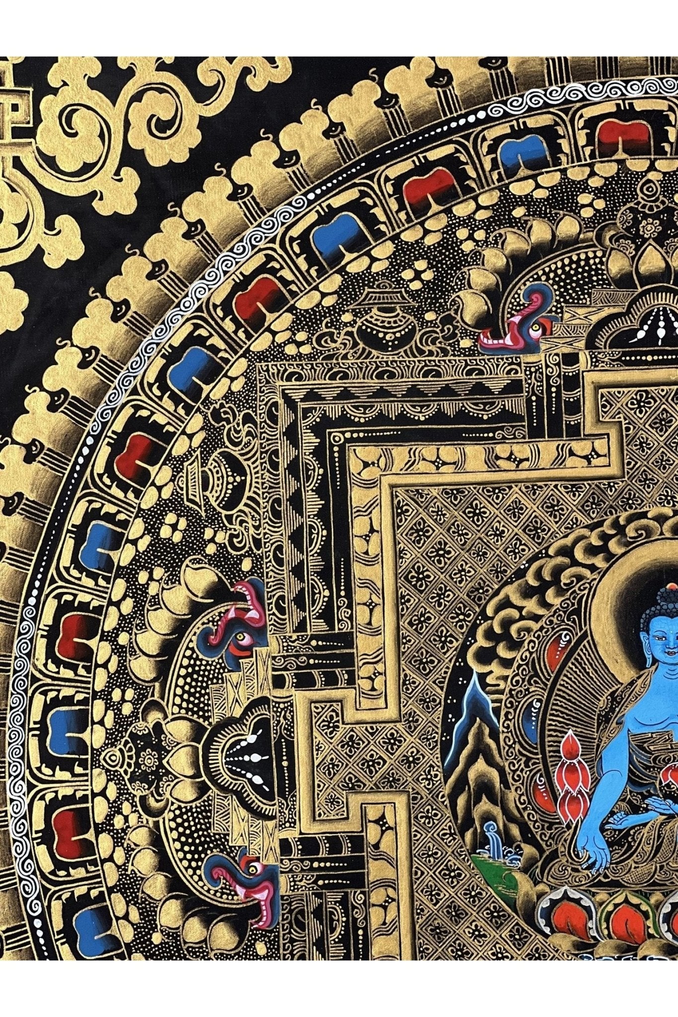 Medicine Buddha Mandala Tibetan Thangka Painting/ Original Hand - Painted Art for Meditation Healing Home Décor/Wall Hanging with Silk Brocade - Tibetan Thangka Art